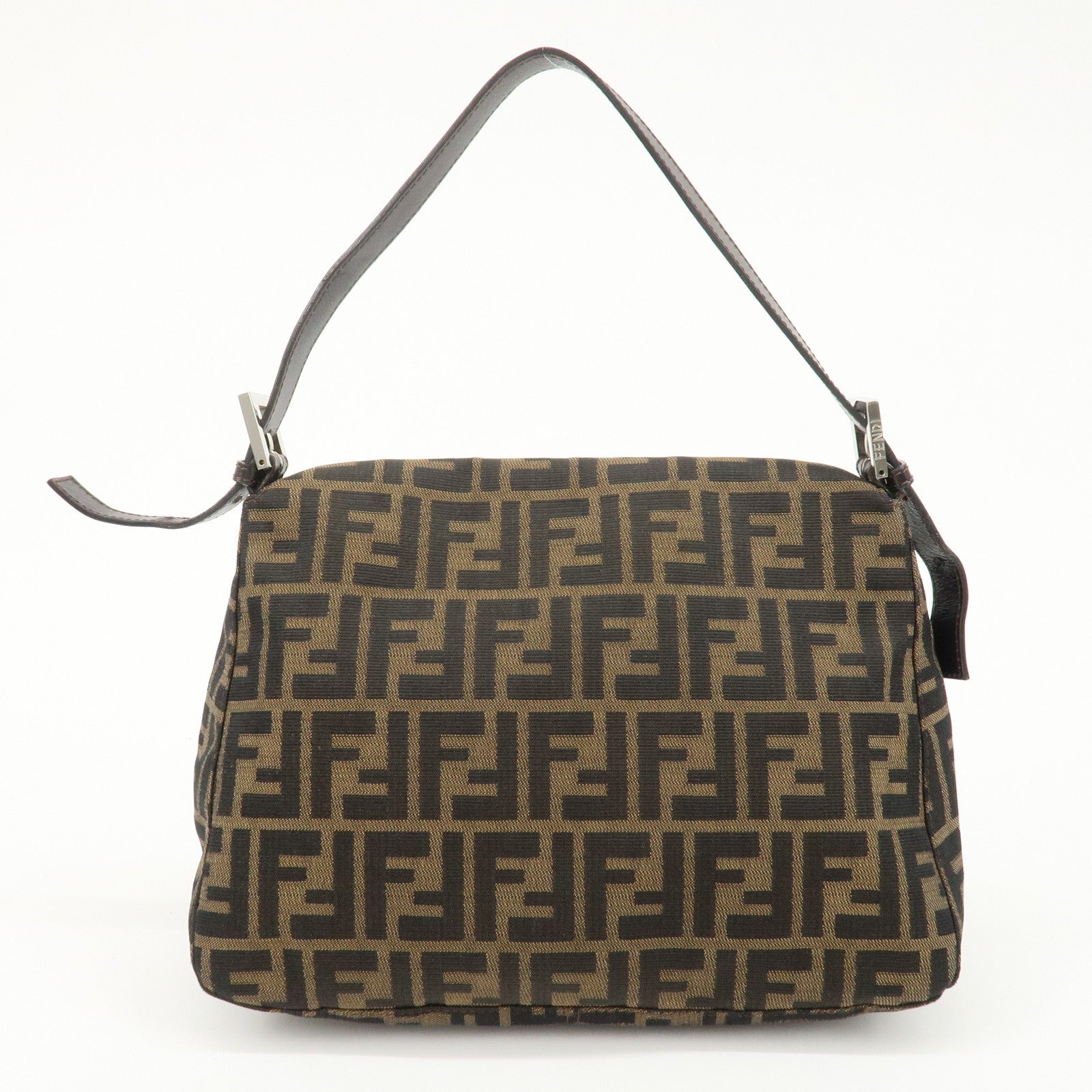 FENDI Mamma Baguette Zucca Canvas Leather Shoulder Bag 26325