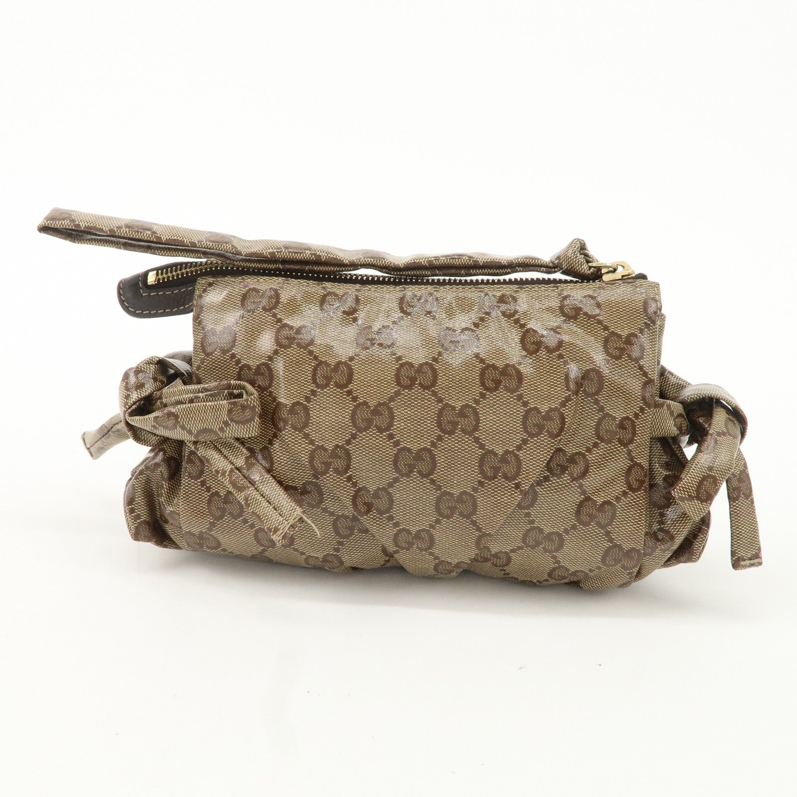 GUCCI Hysteria GG Crystal Leather Pouch Beige Brown 203632 Used