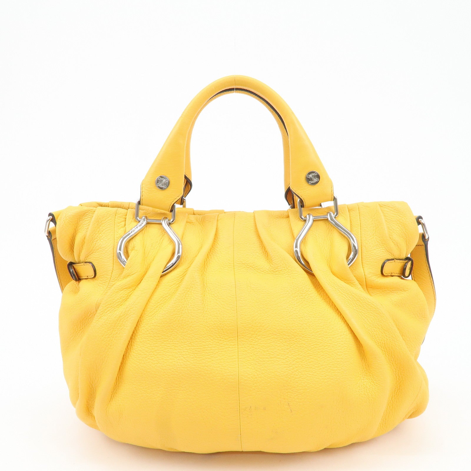 CELINE Leather 2way Pillow Bag Shoulder Bag Hand Bag Yellow Used