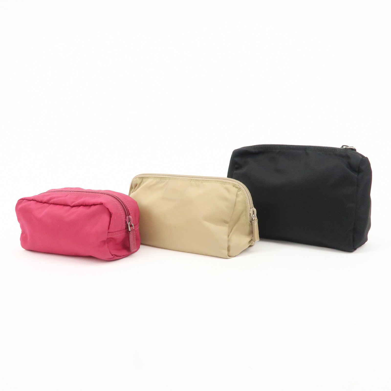 PRADA Set of 3 Nylon Leather Pouch Black Beige Pink MV693