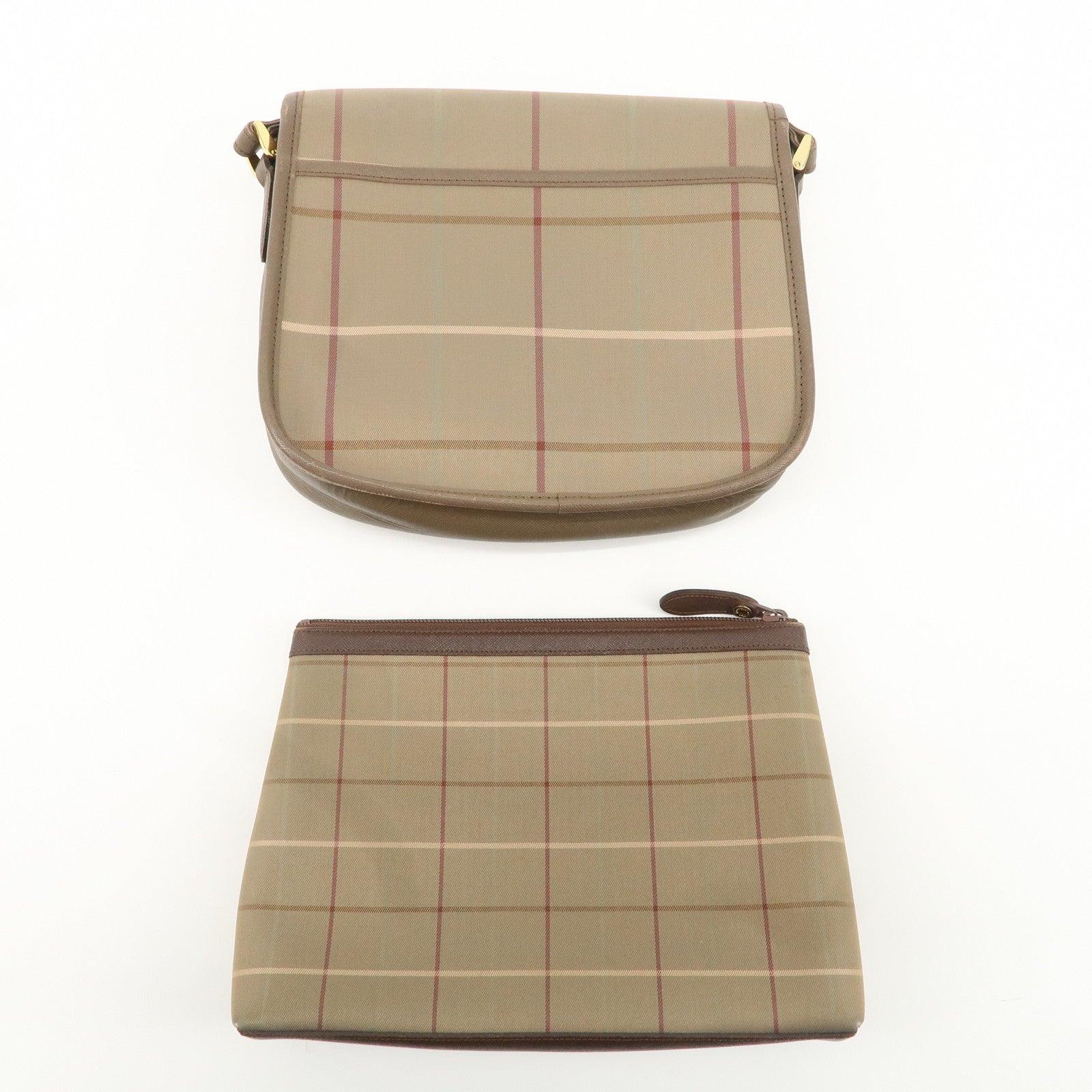 BURBERRY Nova Plaid Set of 2 Canvas Leather Shoulder Bag Pouch