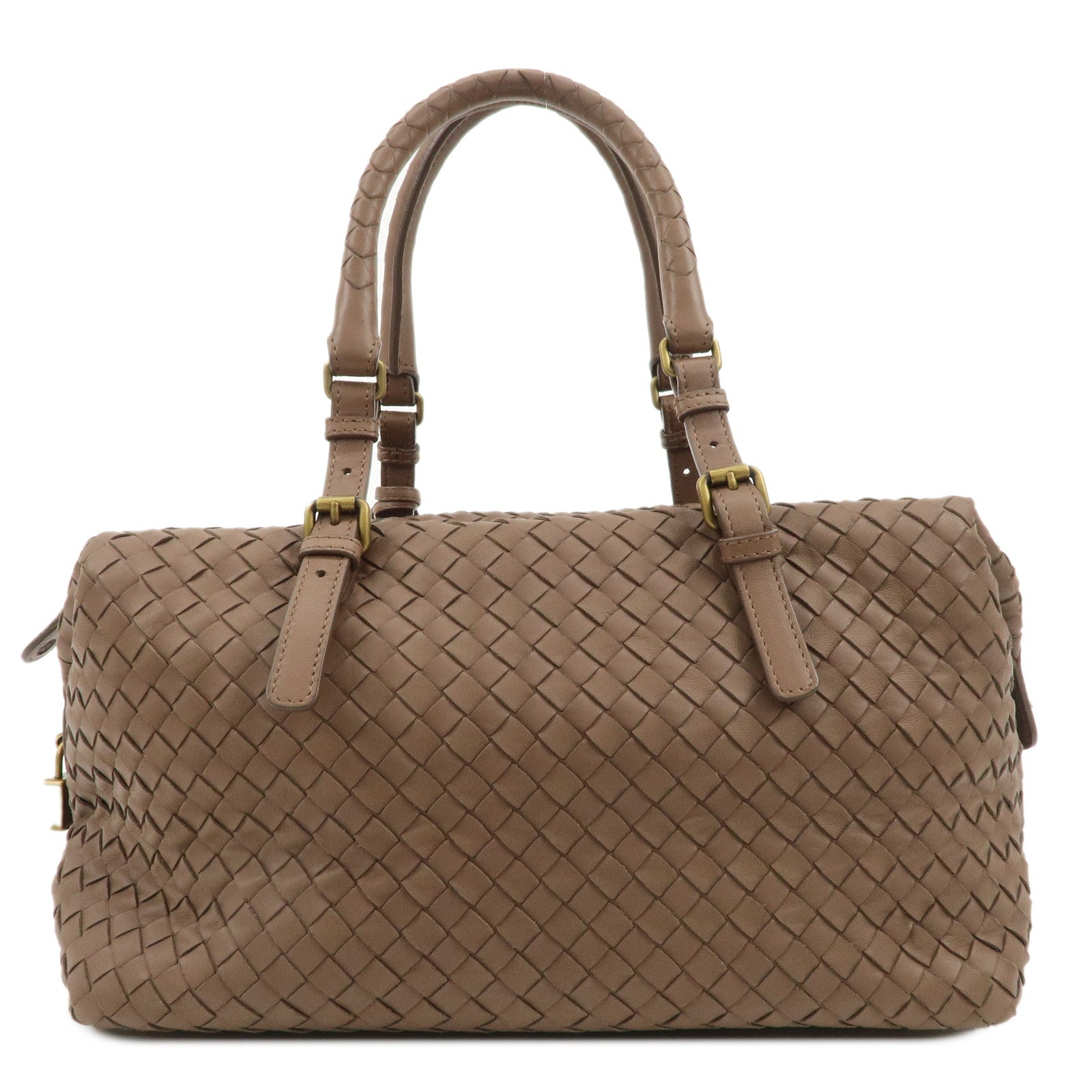 BOTTEGA VENETA Intrecciato Leather Montaigne Boston Bag Brown 173398