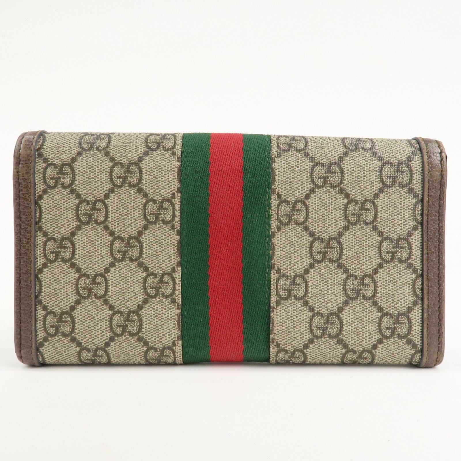 GUCCI Ophidia Sherry GG Supreme Leather Bifold Long Wallet 523153 Used