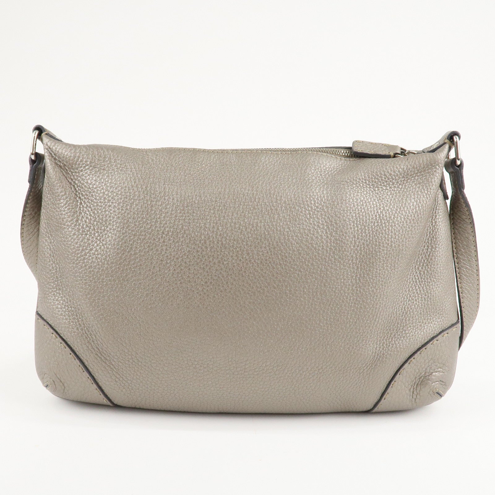 FENDI Selleria Leather Shoulder Bag Silver BT194