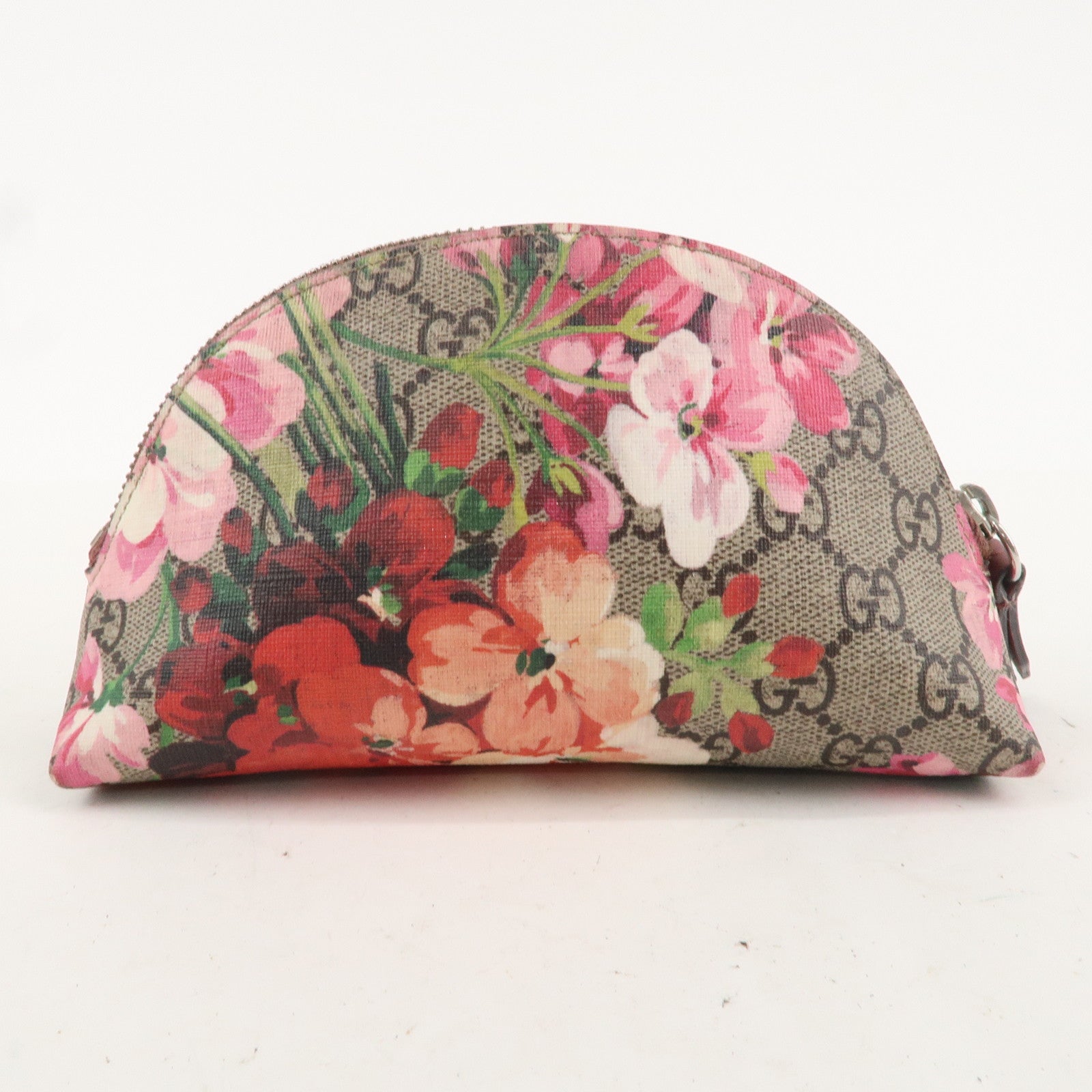 GUCCI GG Supreme Flower Pouch Cosmetic Pouch Beige Pink Red 431380