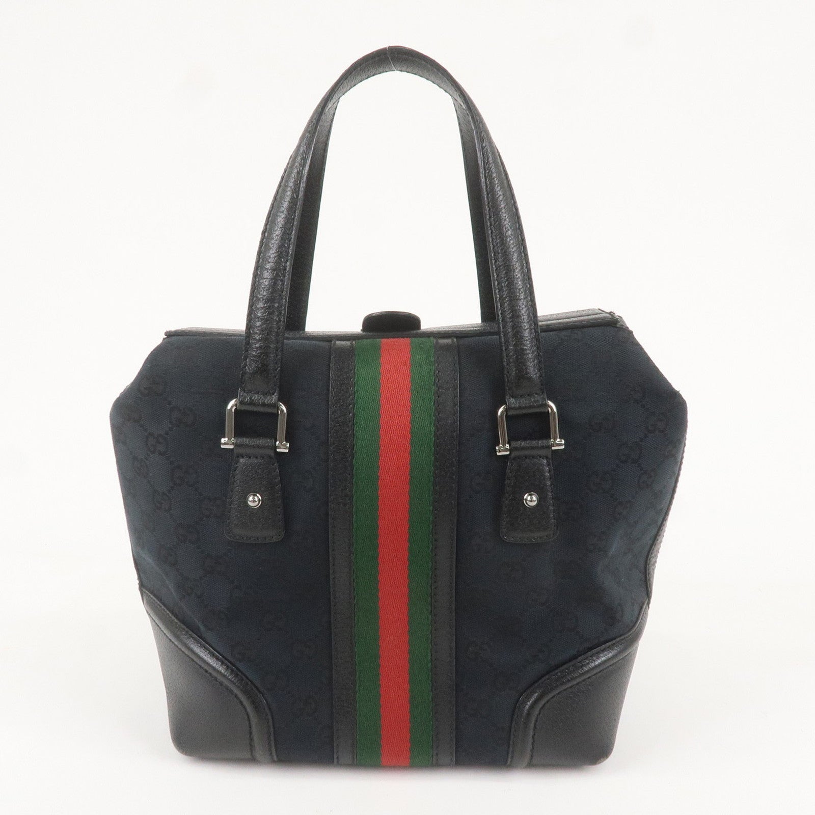 GUCCI Sherry GG Canvas Leather Handbag Black 146002