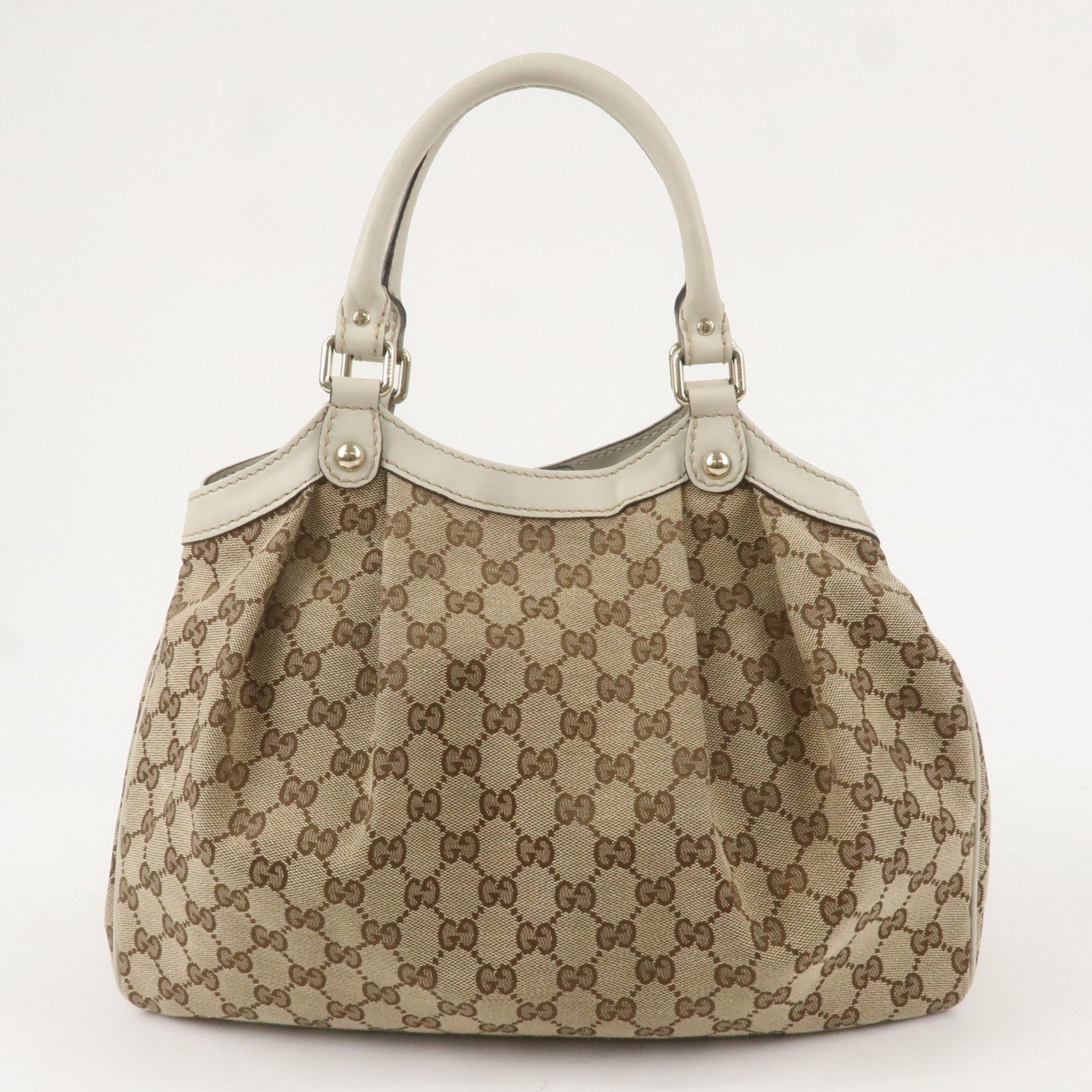 GUCCI Sukey GG Canvas Leather Tote Bag Beige Ivory 211944