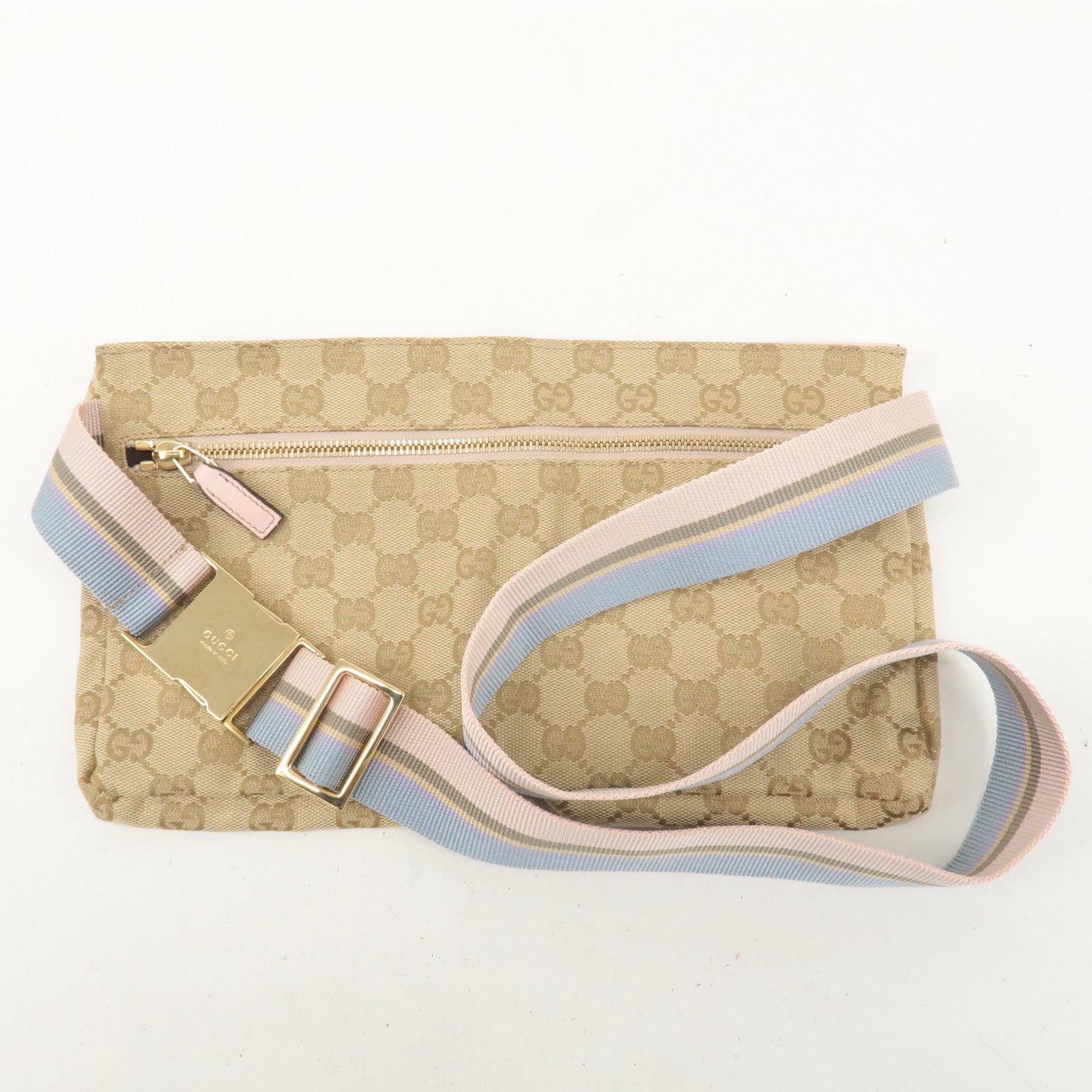 GUCCI GG Canvas Leather Waist Bag Crossbody Bag Beige Pink 28566