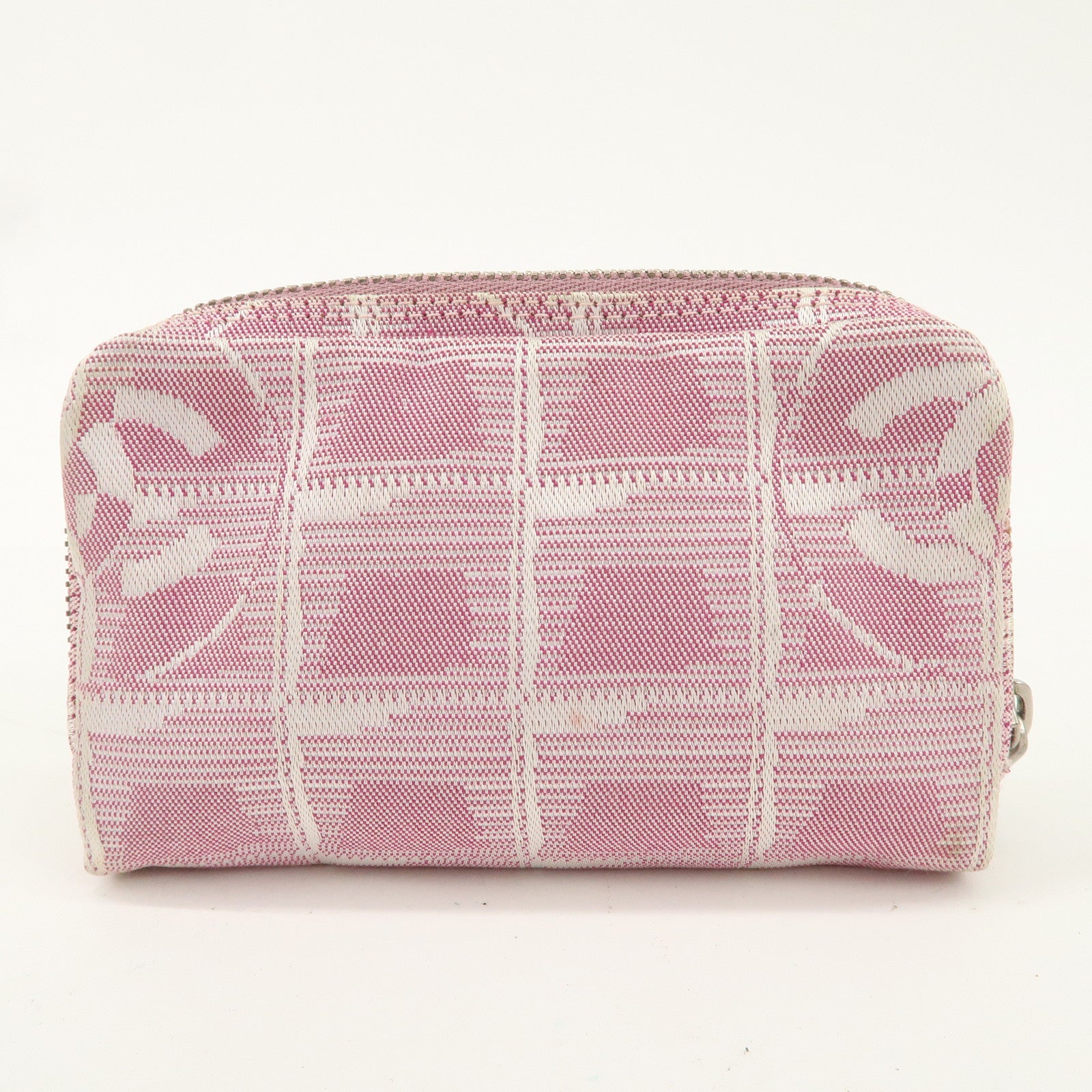 CHANEL New Travel Line Nylon Jacquard Leather Pouch Pink