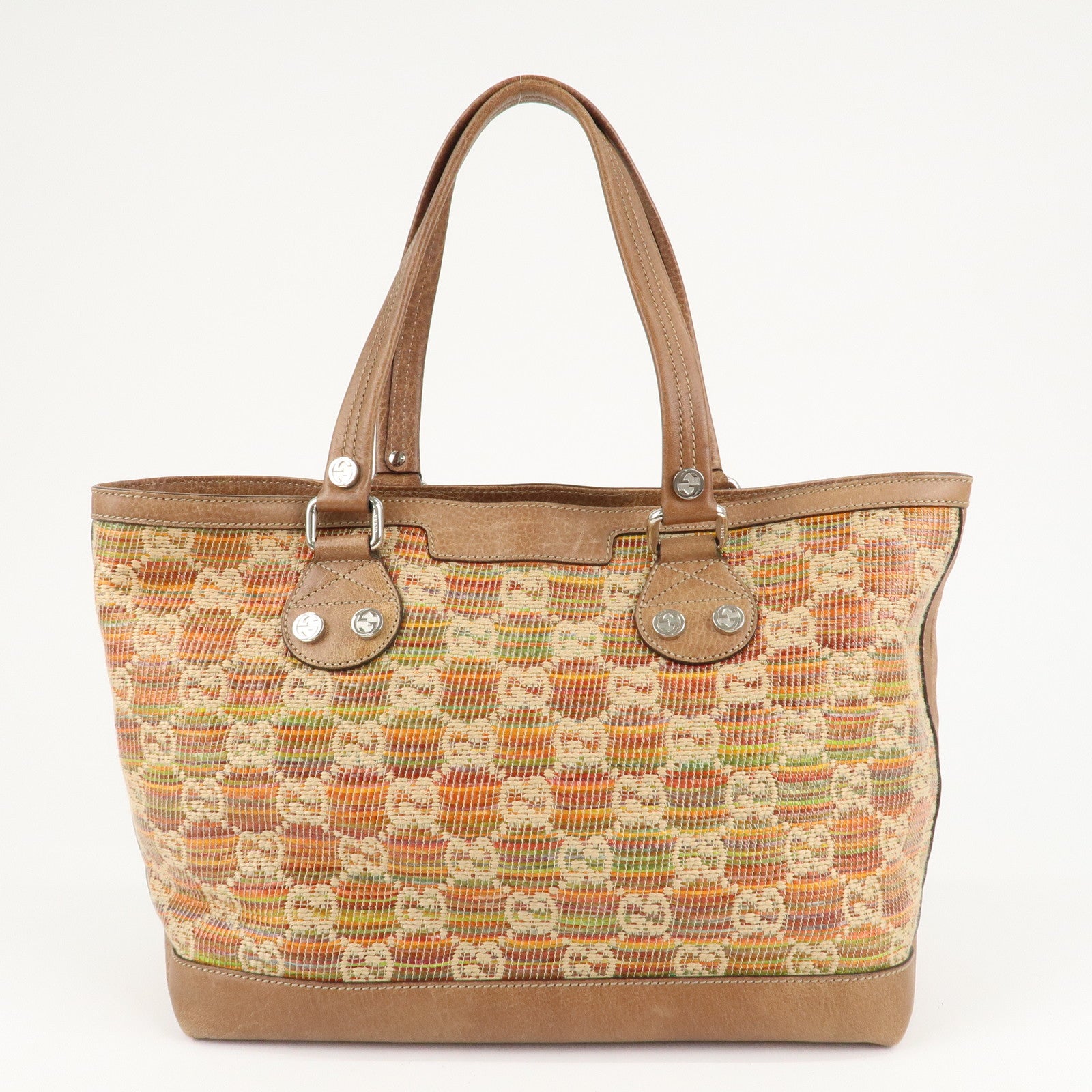 GUCCI Paglia GG Sunset Straw Leather Tote Bag Multicolor 232973 Used