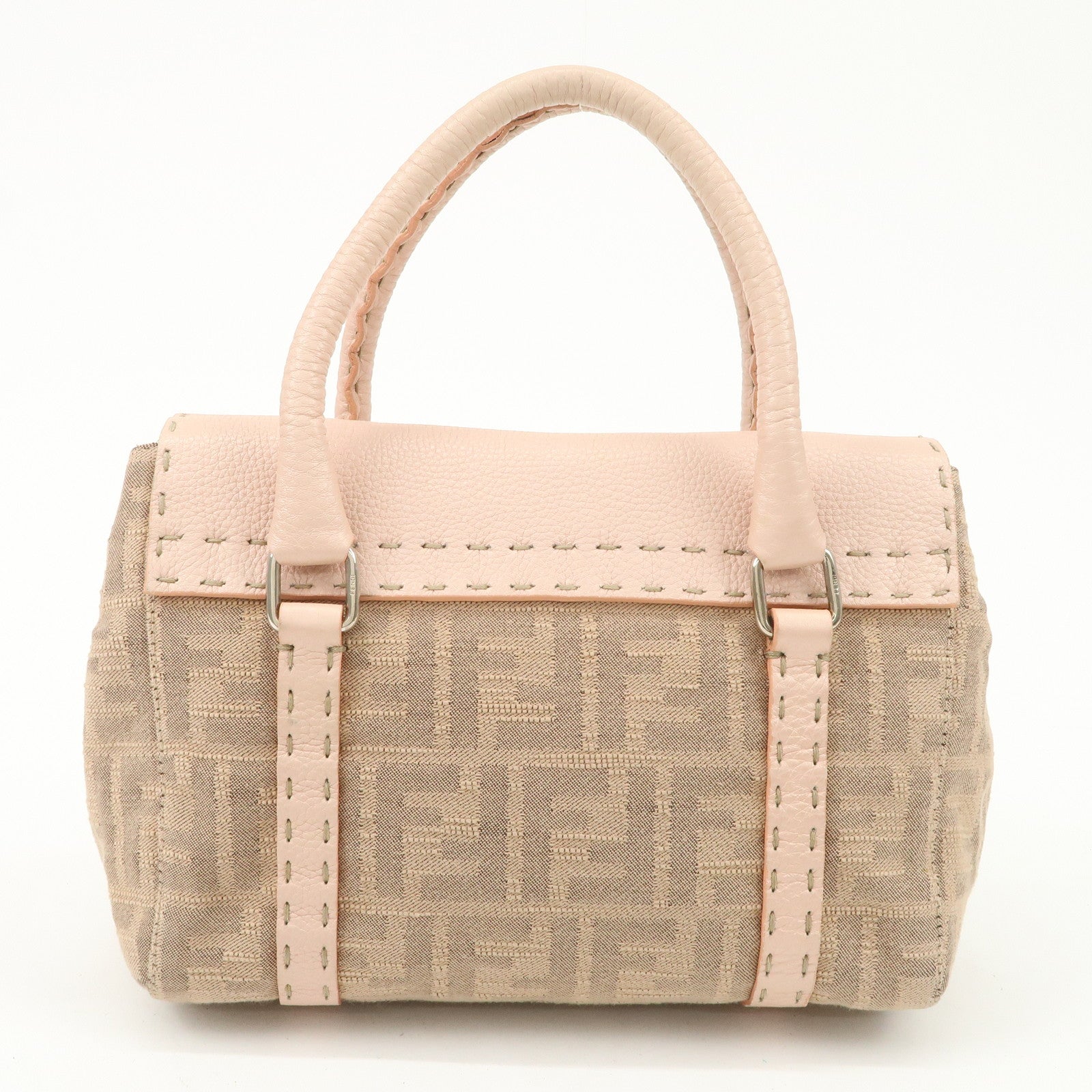 FENDI Zucca Selleria Leather Mini Linda Hand Bag Pink 8BR486 Used