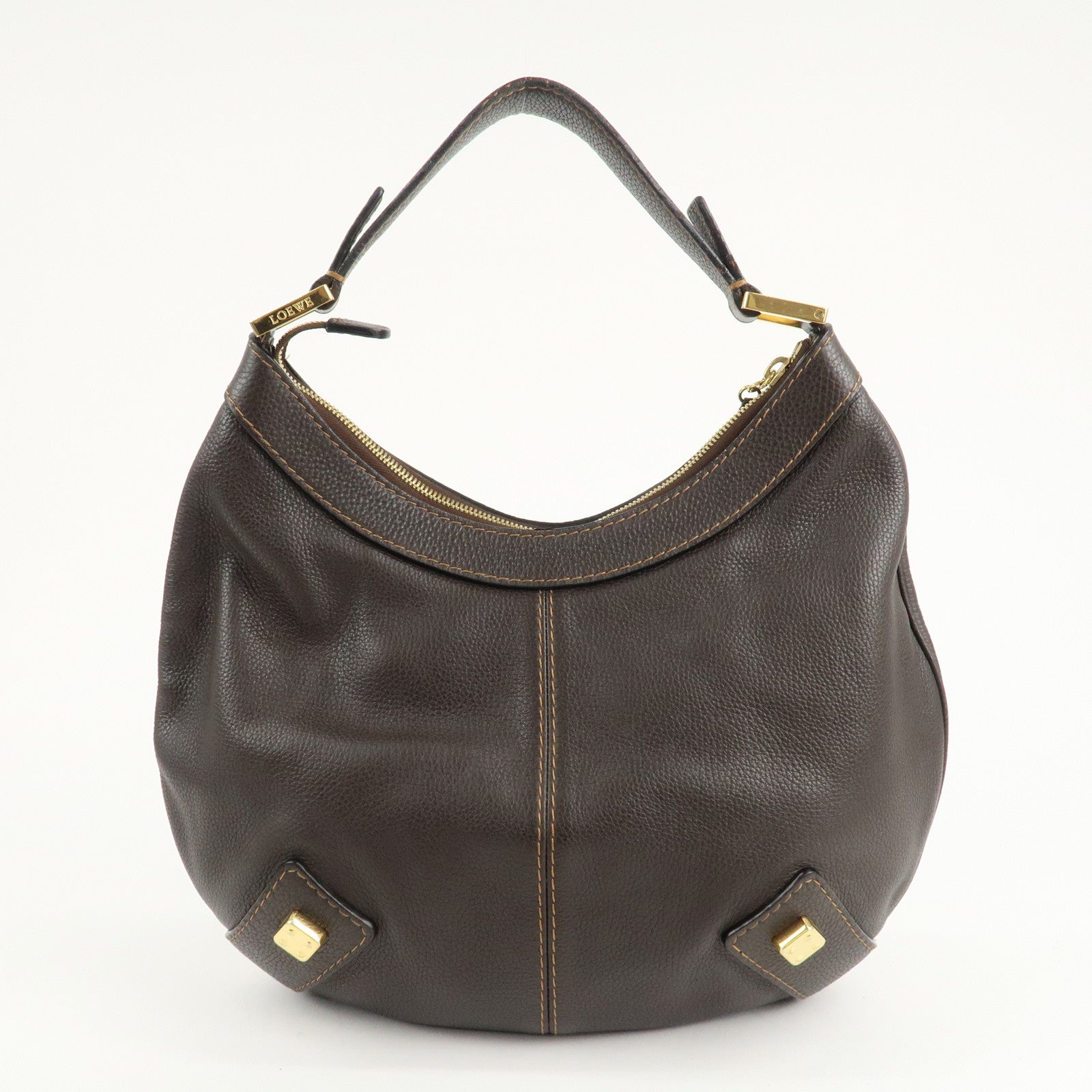 LOEWE Leather Shoulder Bag Hand Bag Brown Used