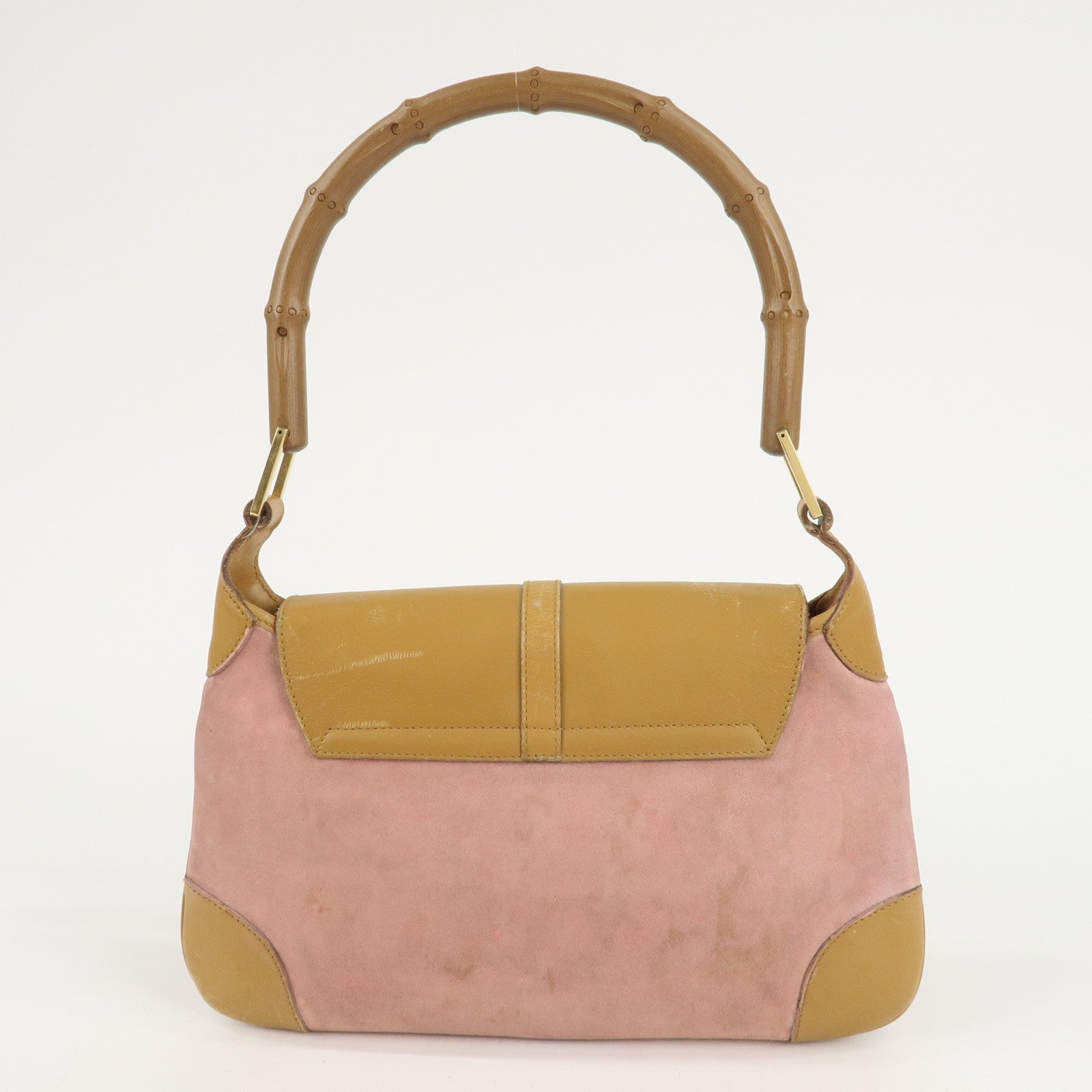 GUCCI Bamboo Suede Leather Shoulder Bag Pink Beige 001.4096.1705 Used