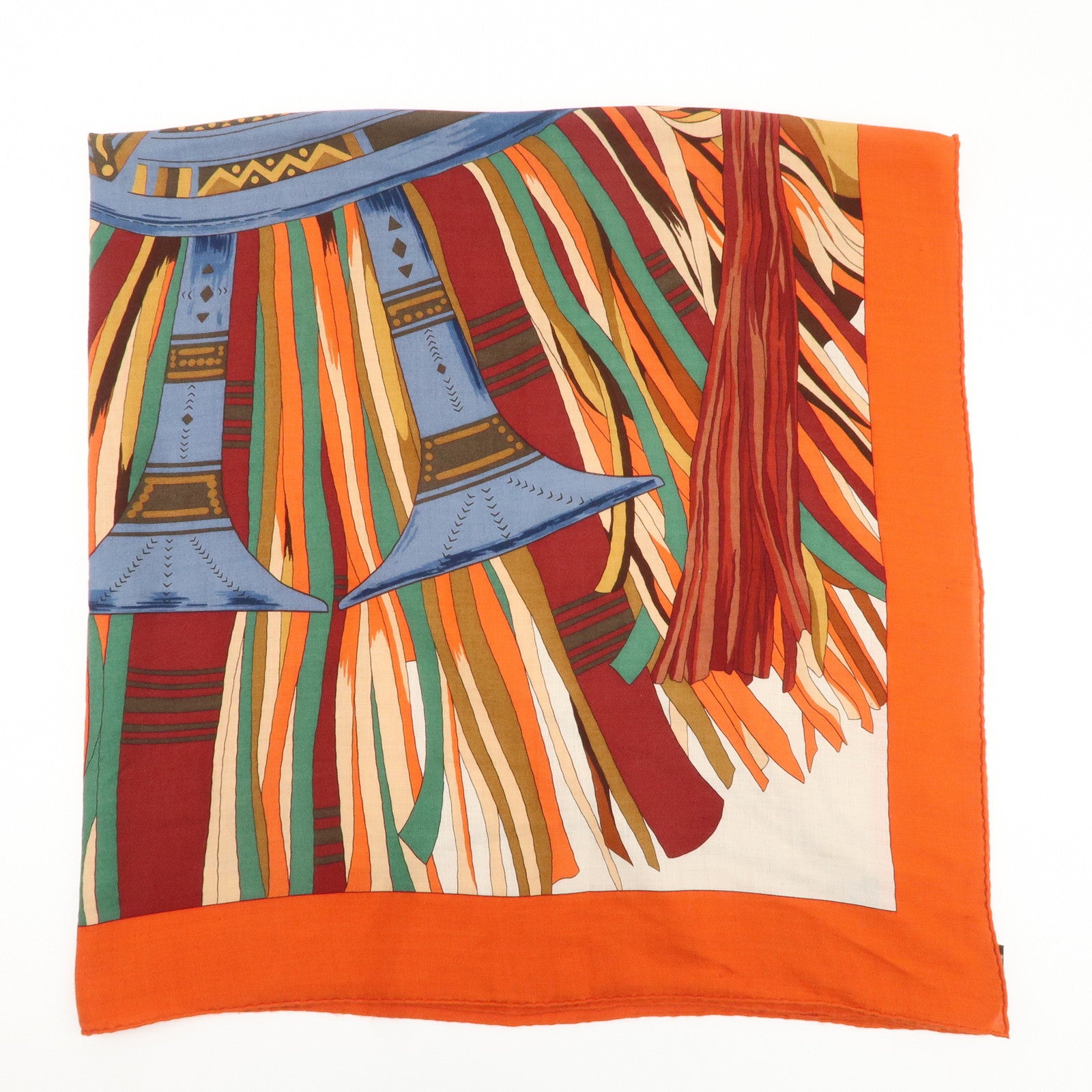 HERMES Carre 140 Cashmere Silk Scarf CUIRS DU DESERT Orange Used