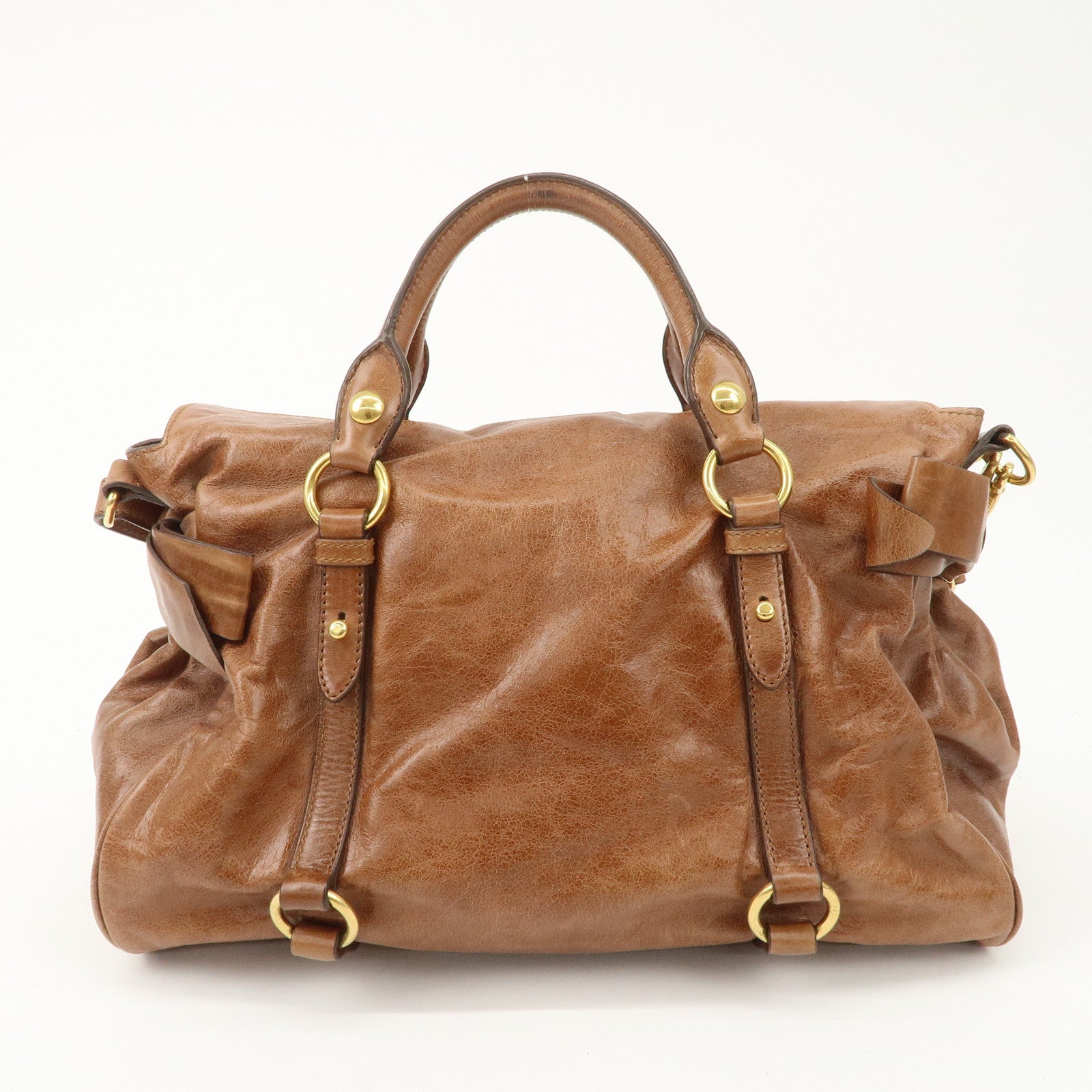 MIU MIU Leather 2Way Bag Shoulder Bag Hand Bag Brown