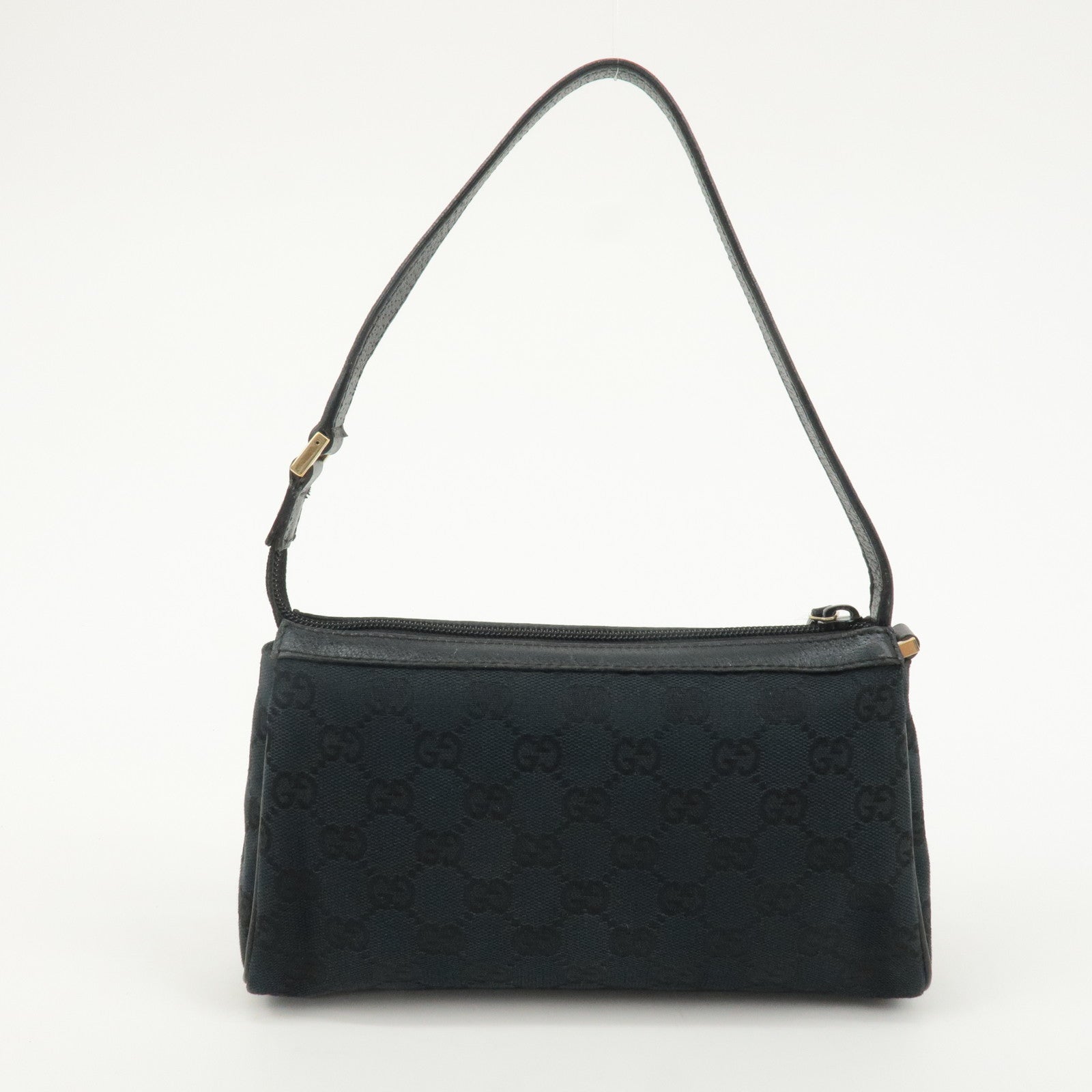 GUCCI Abbey GG Canvas Leather Hand Bag Pouch Black 145750