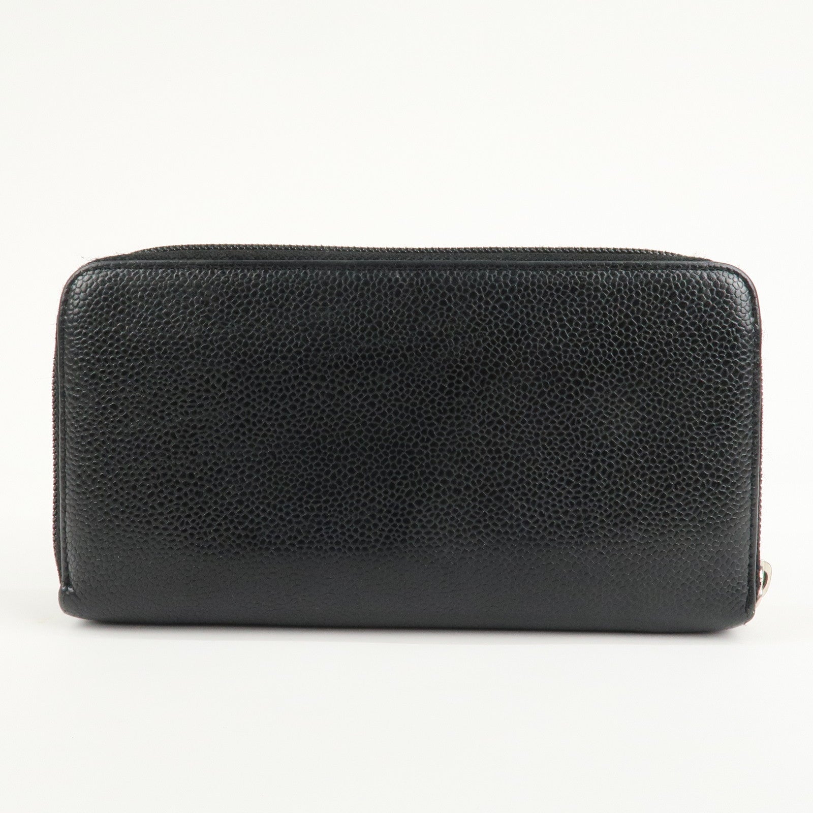 CHANEL Caviar Skin Zip Around Long Wallet Black A50071