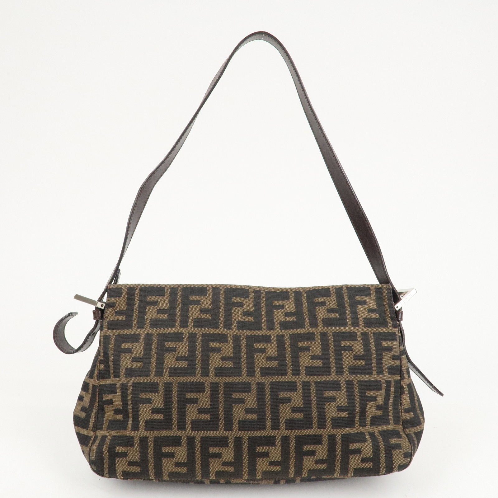 FENDI Zucca Canvas Leather Shoulder Bag Brown Black 26566