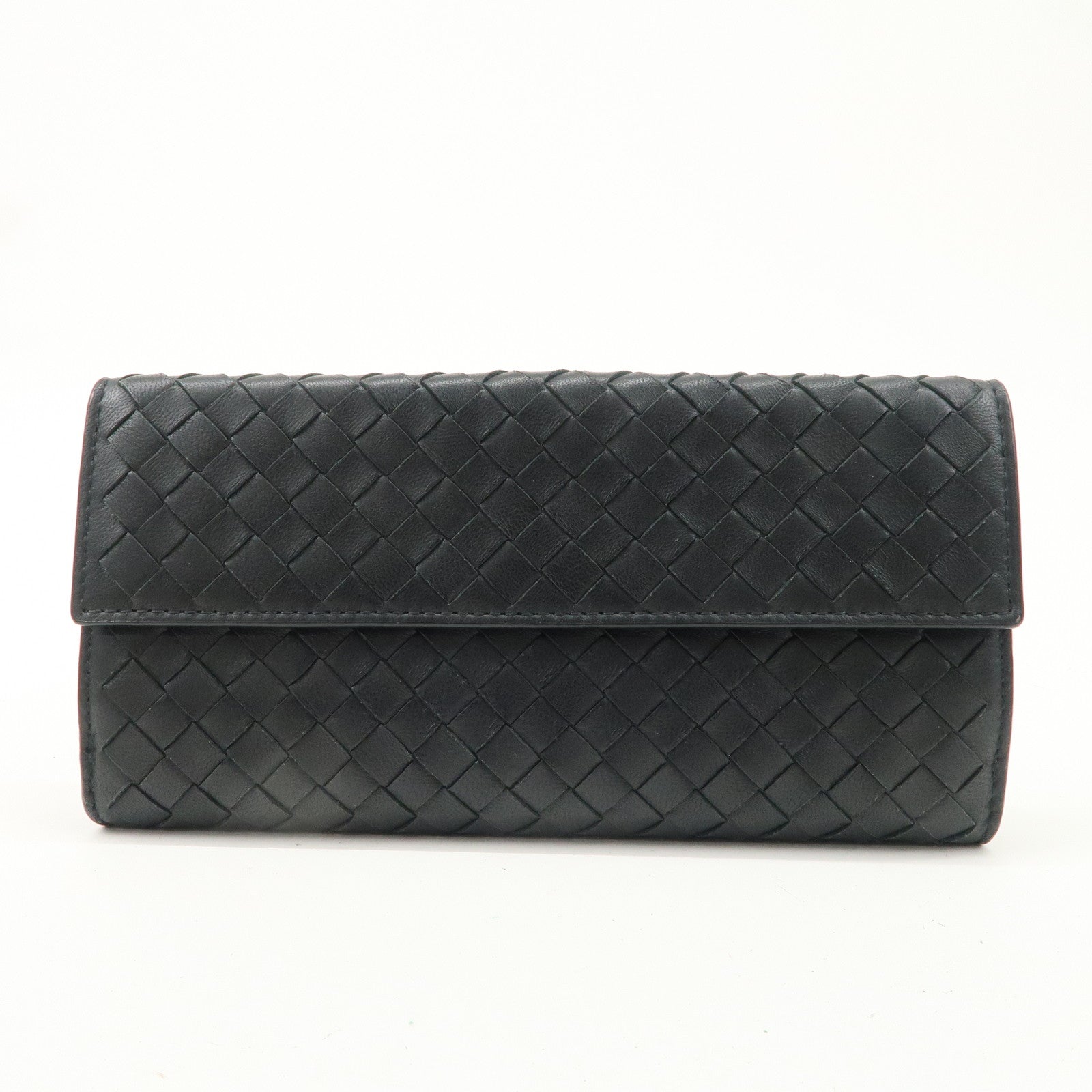 BOTTEGA VENETA Intrecciato Leather W Hook Long Wallet Black