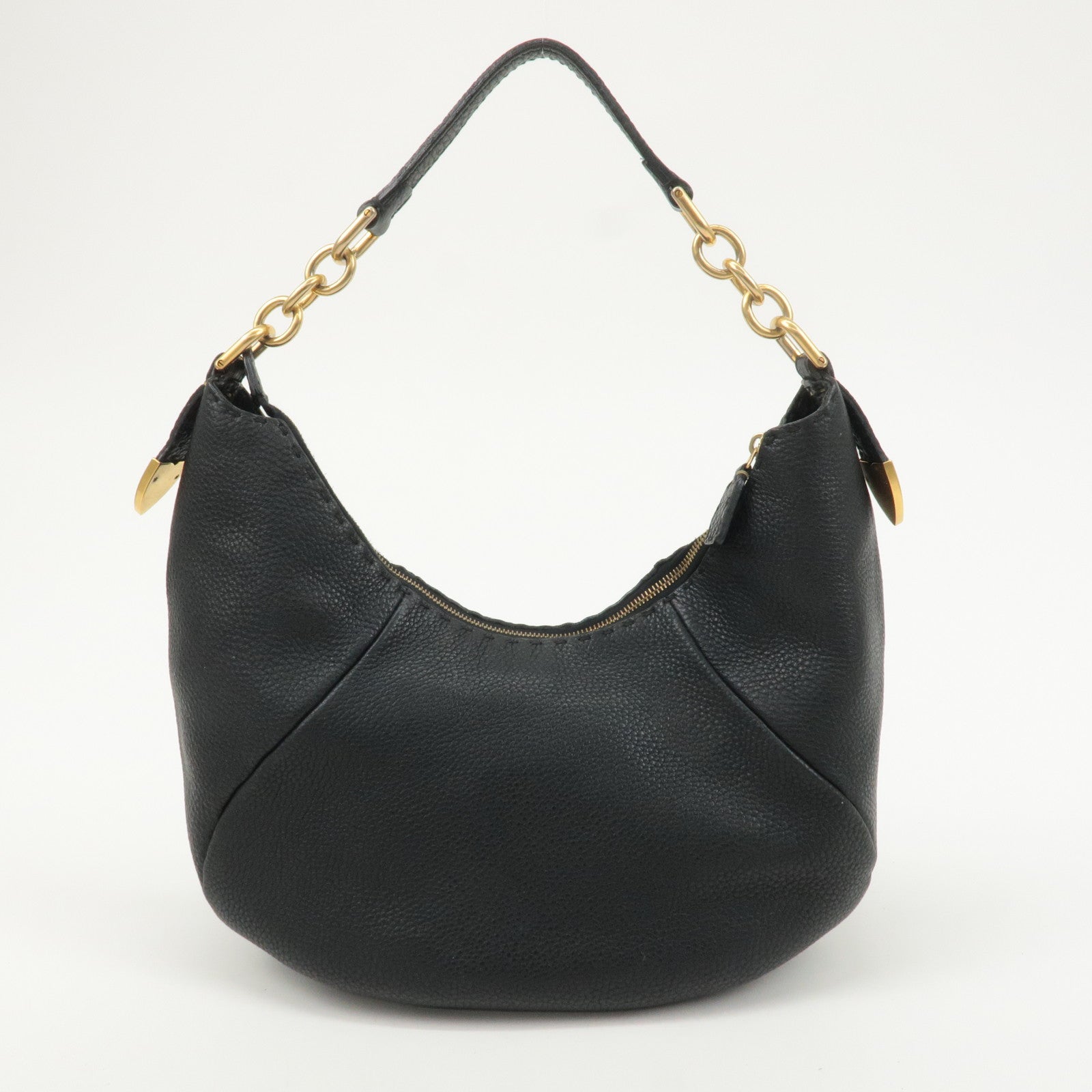 FENDI Selleria Leather One-Shoulder Bag Black 8BR618