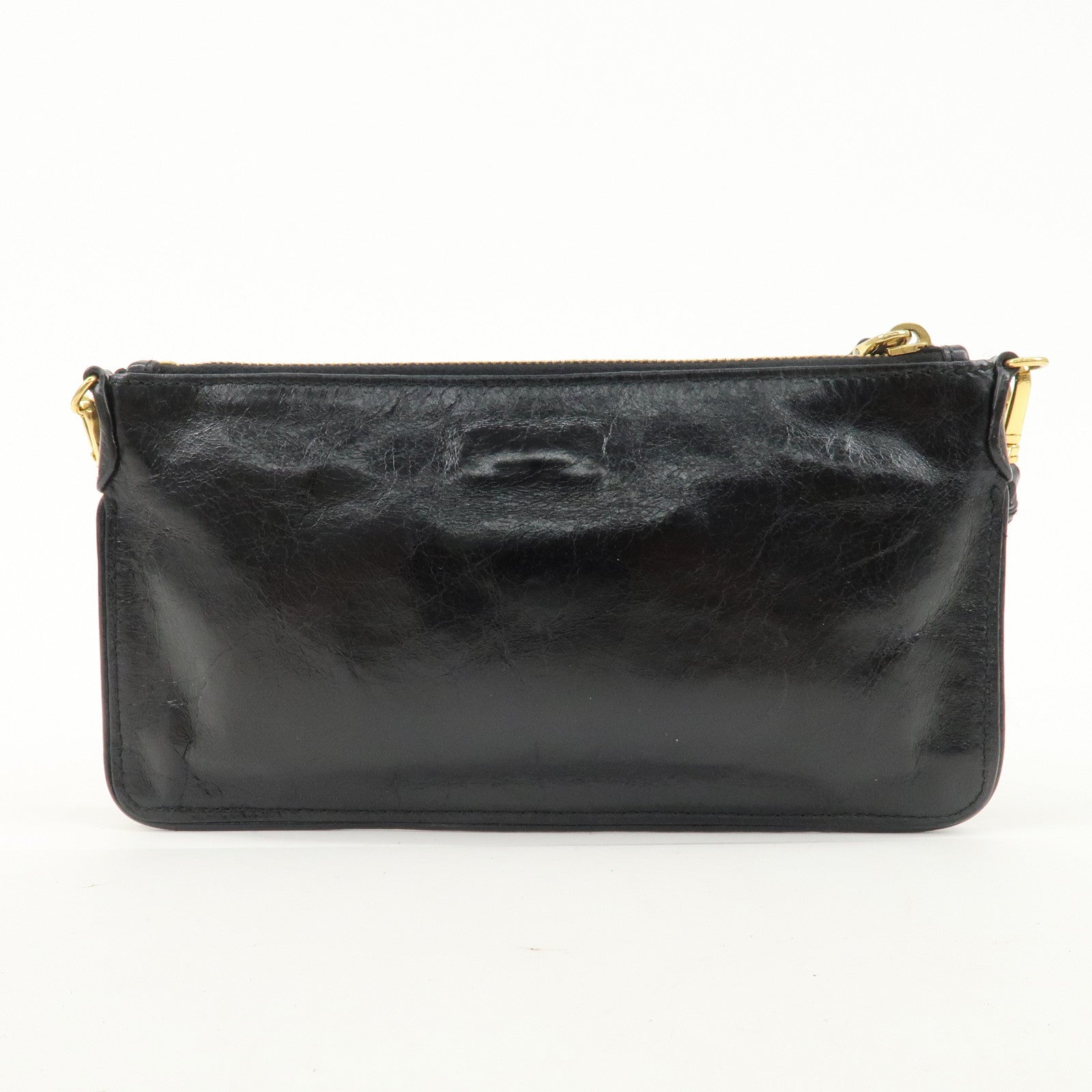 PRADA Leather Shoulder Bag Hand Bag Shoulder Bag  Black