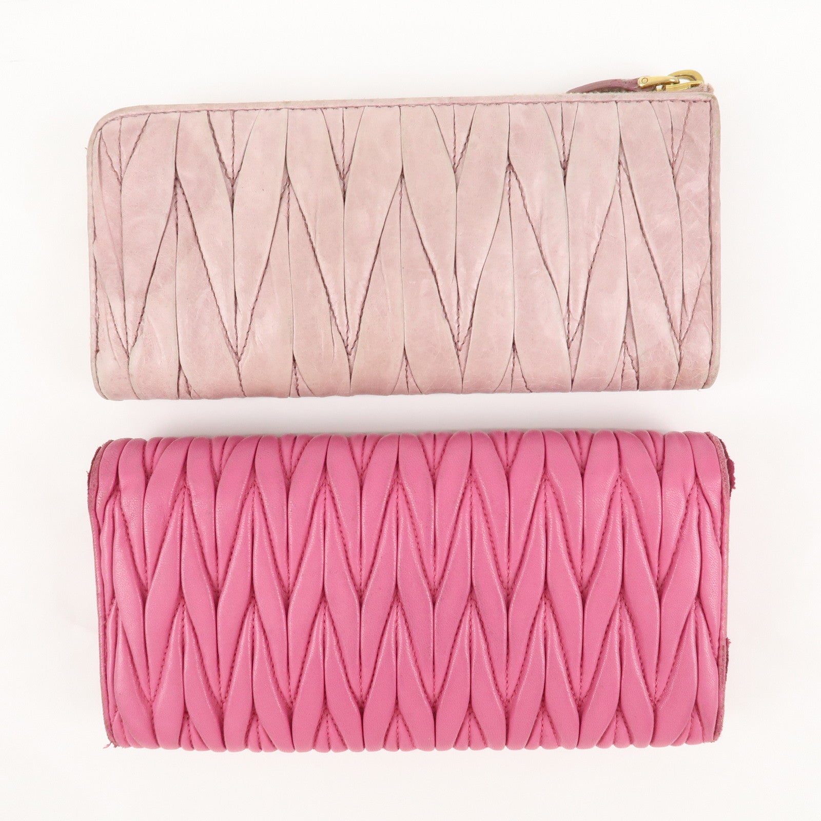 MIU MIU Matelasse Set of 2 Long Wallet Pink 5M1109 5M1183 Used