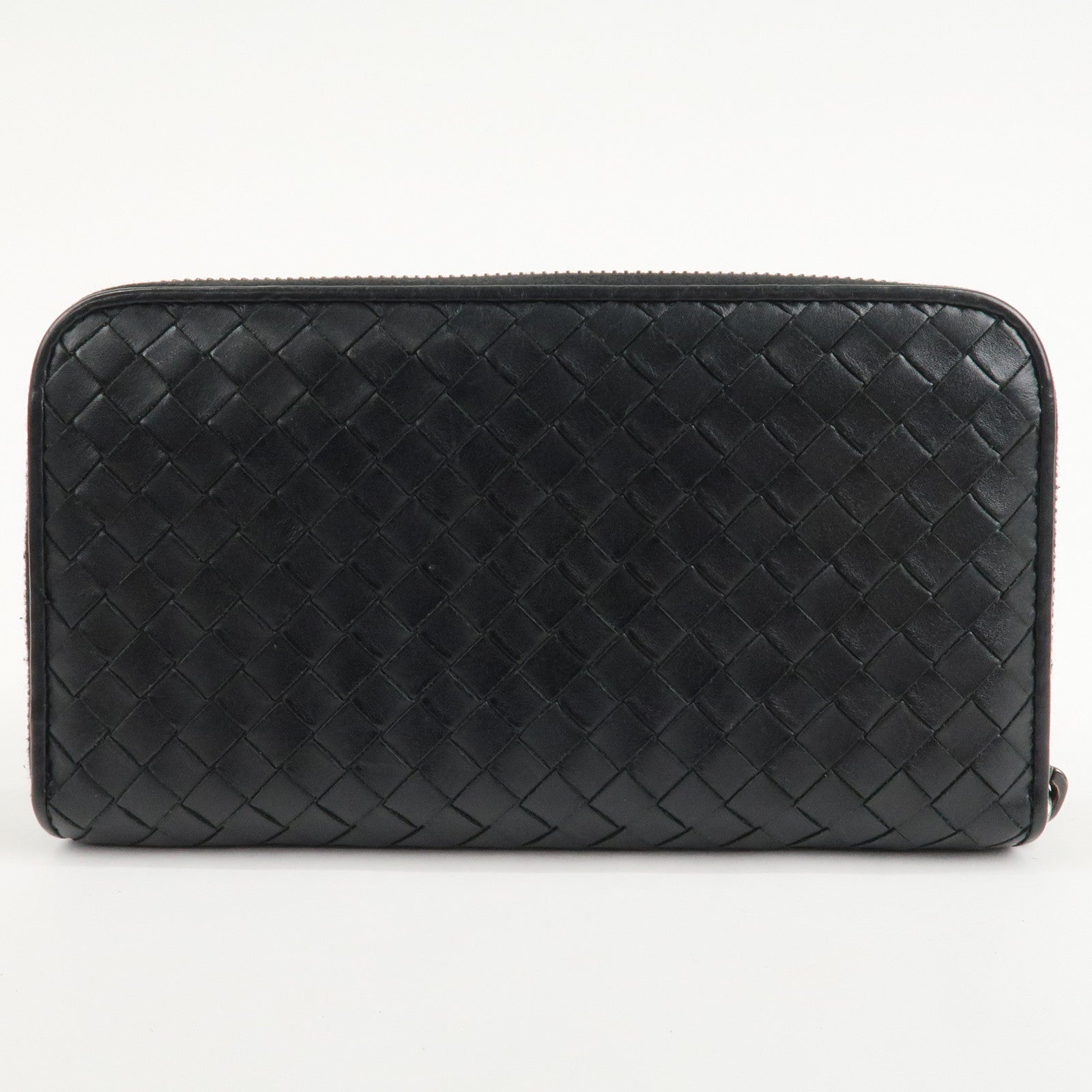 BOTTEGA VENETA Intrecciato Leather Round Zipper Wallet Black