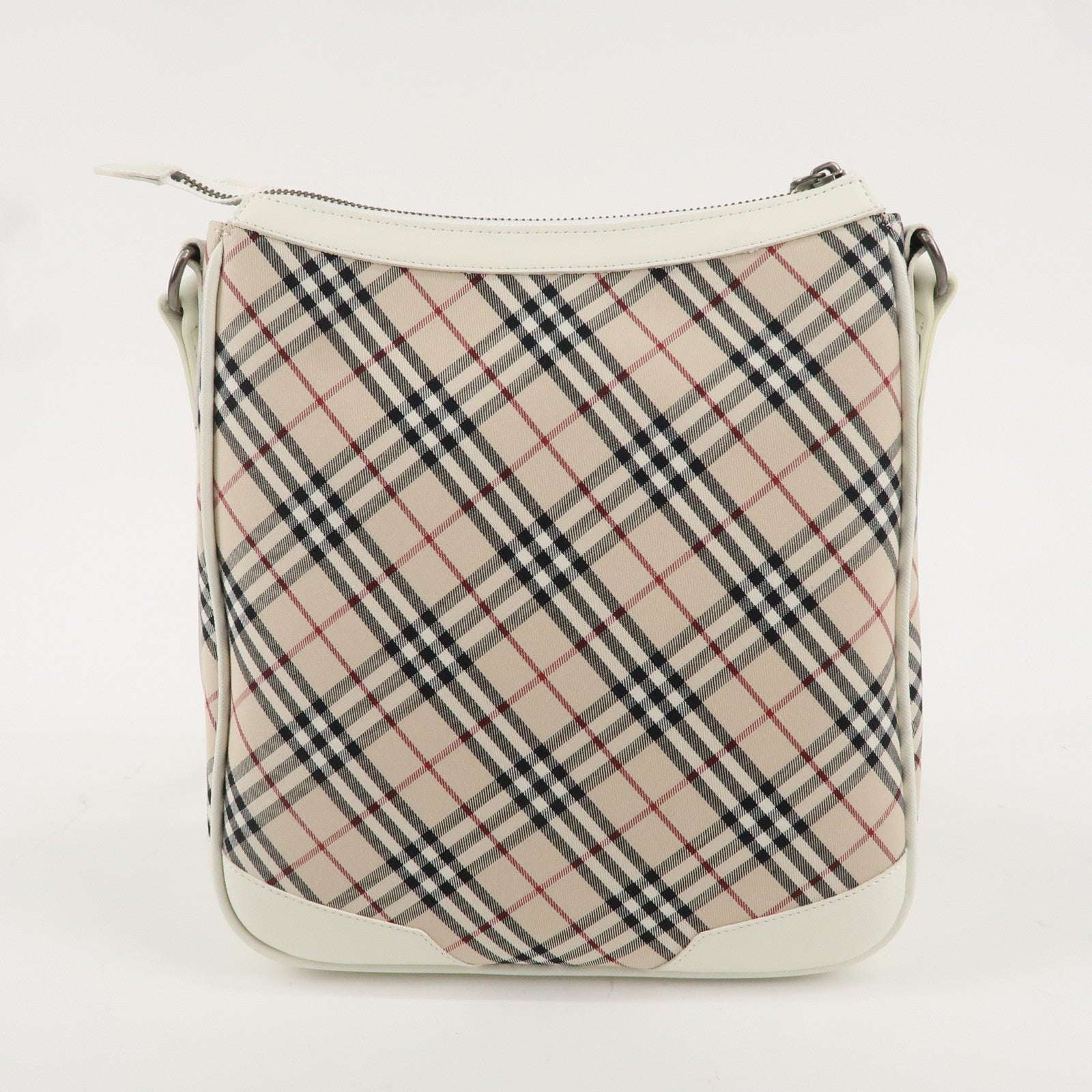 BURBERRY Canvas Leather Nova Plaid Shoulder Bag Beige Ivory