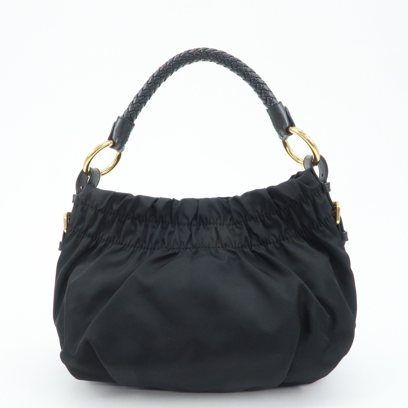 PRADA Nylon Leather Shoulder Bag Black