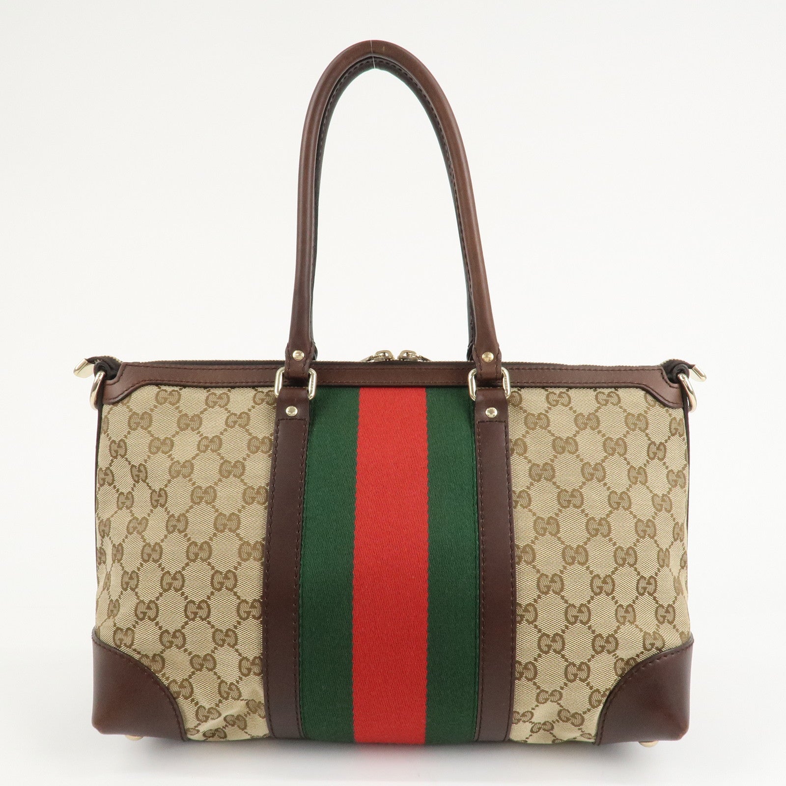 GUCCI Sherry GG Canvas Leather Tote Bag Beige Brown 257341