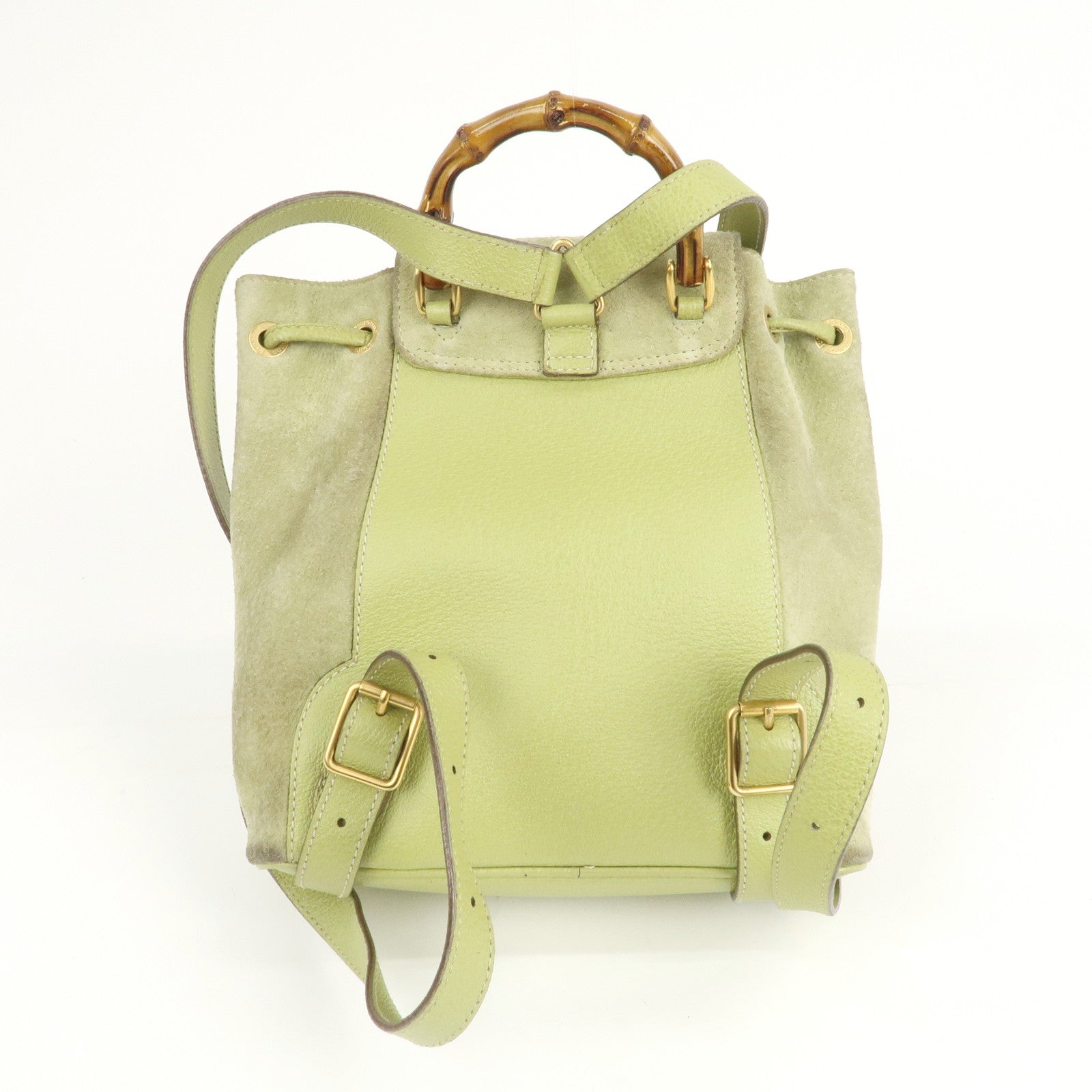 GUCCI Bamboo Suede Leather Backpack Light Green 003.1956.0030 Used