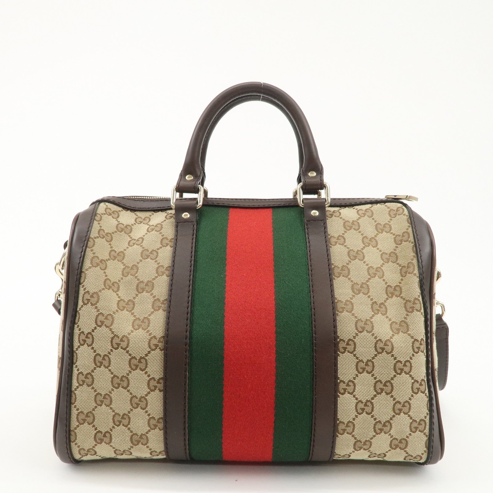 GUCCI Sherry GG Canvas Leather 2WAY Boston Bag Beige 247205 Used