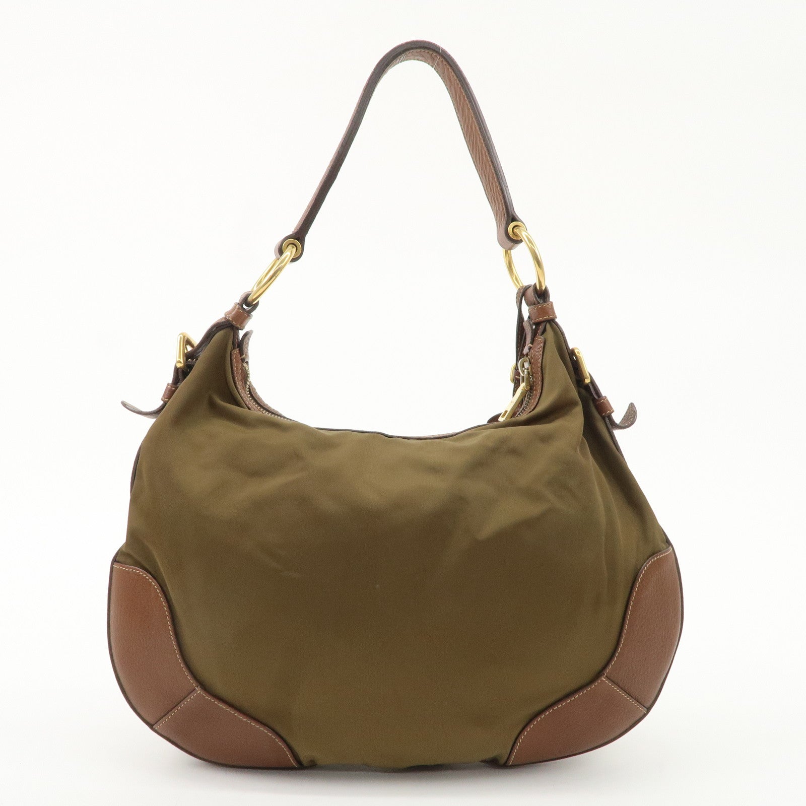 PRADA Nylon Leather Shoulder Bag Hand Bag Khaki Brown