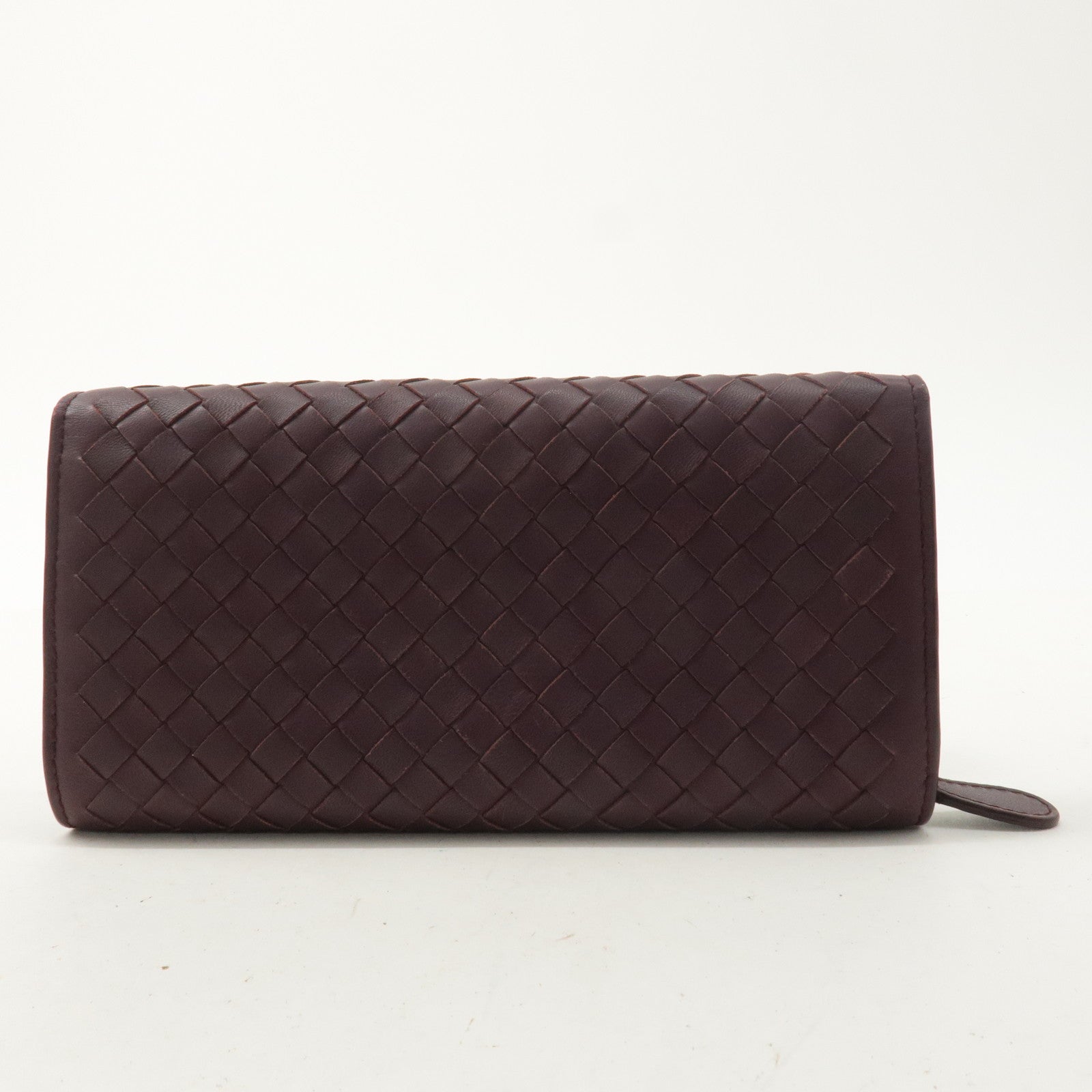 BOTTEGA VENETA Intrecciato Leather Bi-fold Long Wallet Wine Red