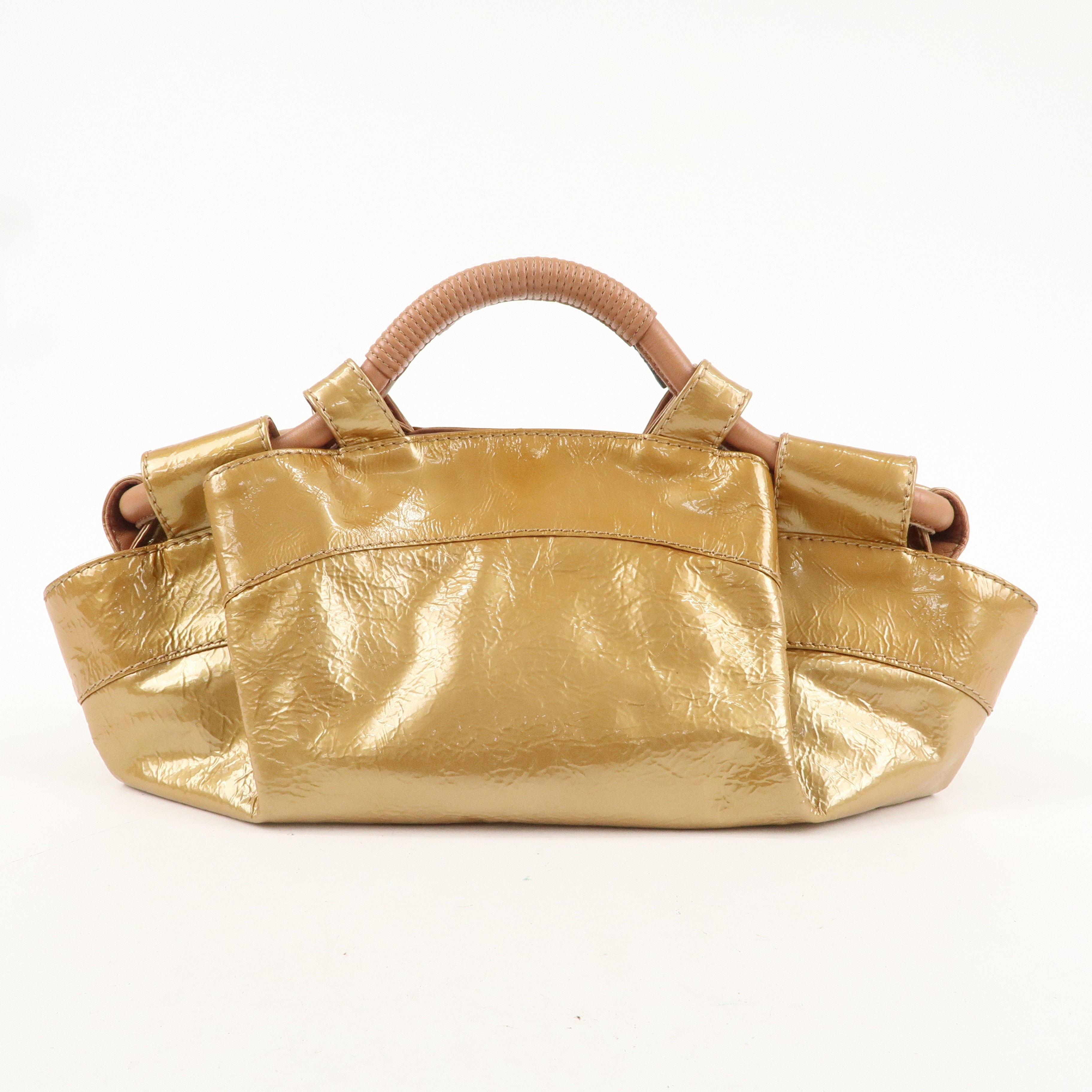 LOEWE Anagram Patent Leather Nappa Aire Hand Bag Gold