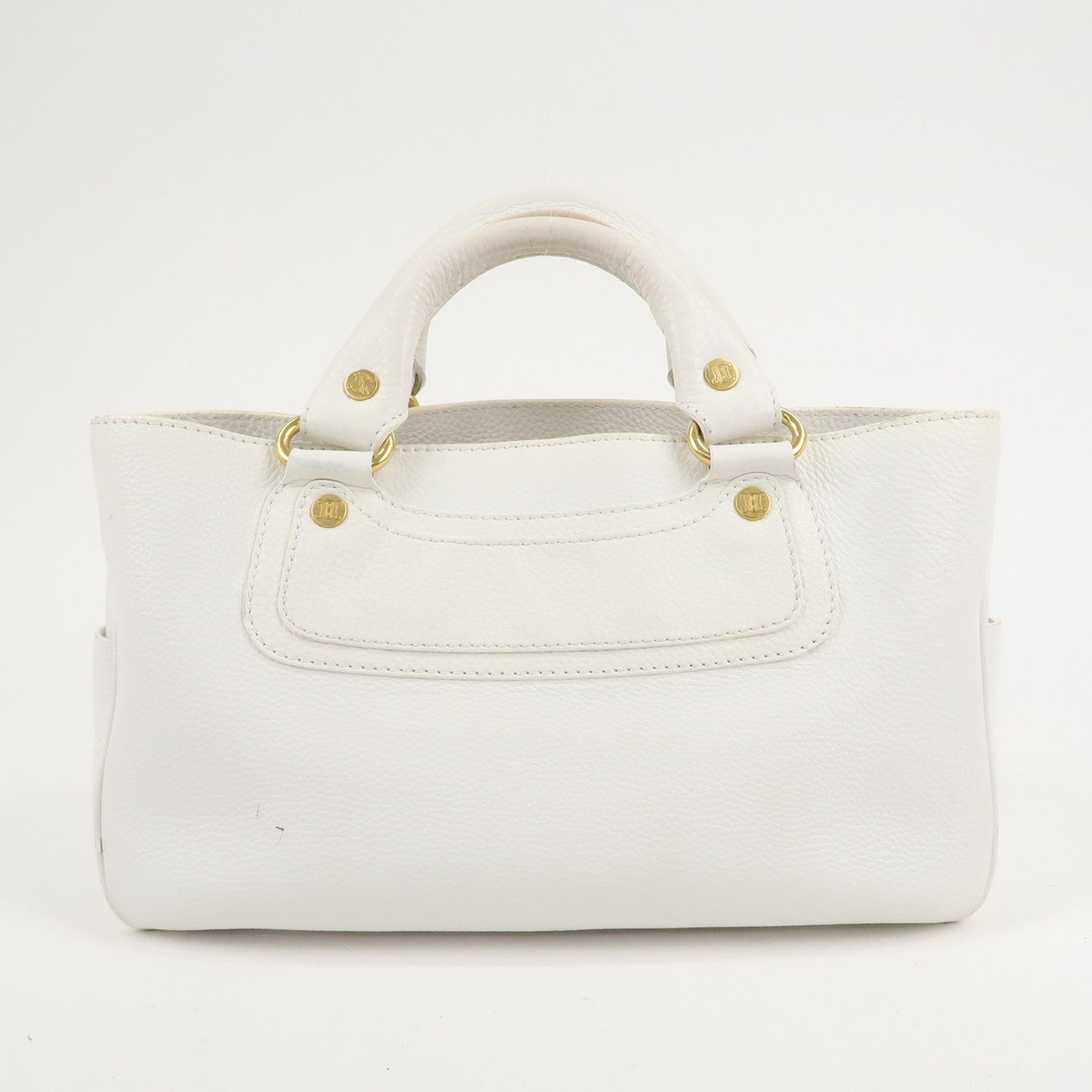 CELINE Leather Triomphe Button Boogie Bag Hand Bag White Used