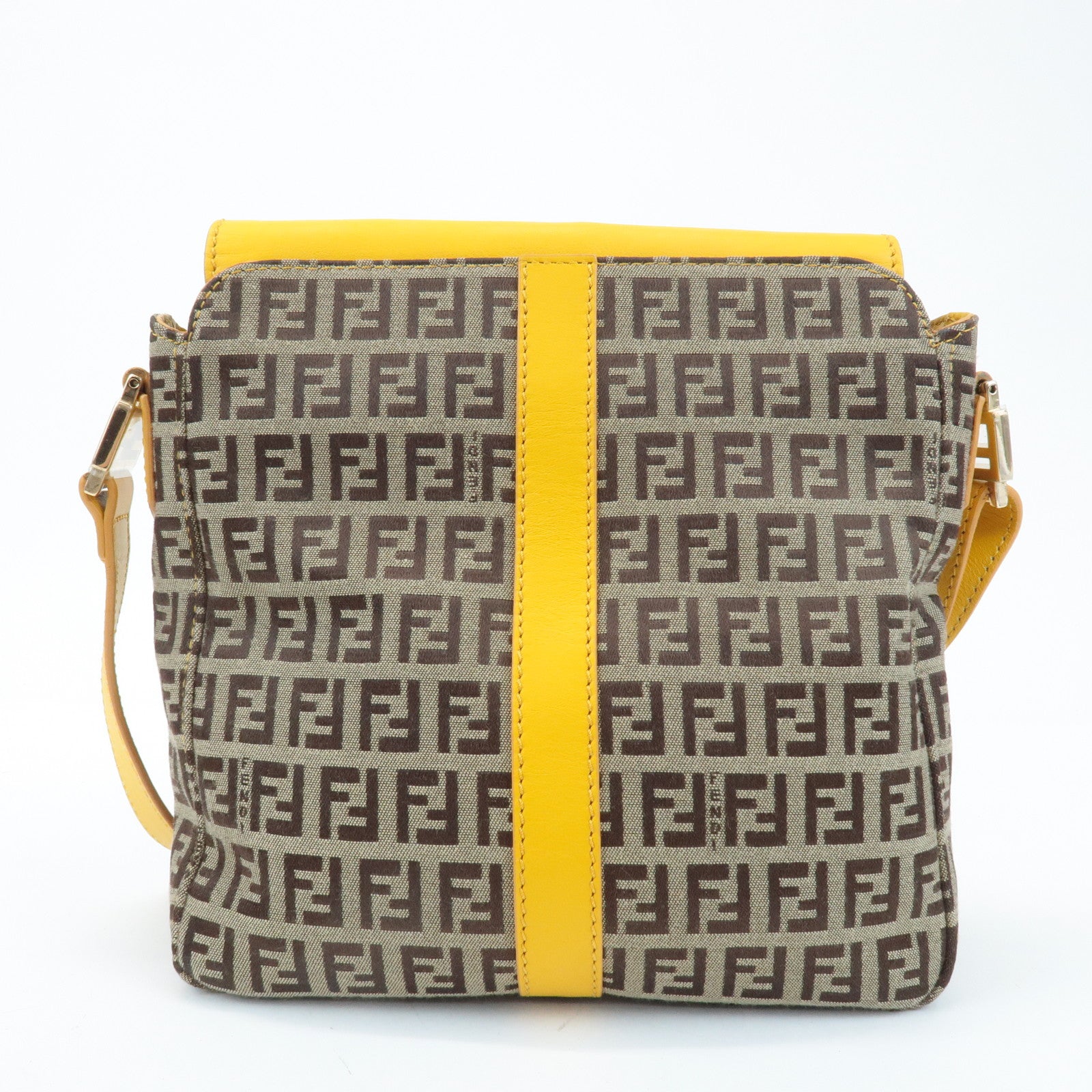 FENDI Zucchino Canvas Leather Shoulder Bag BrownYellow 8BT175