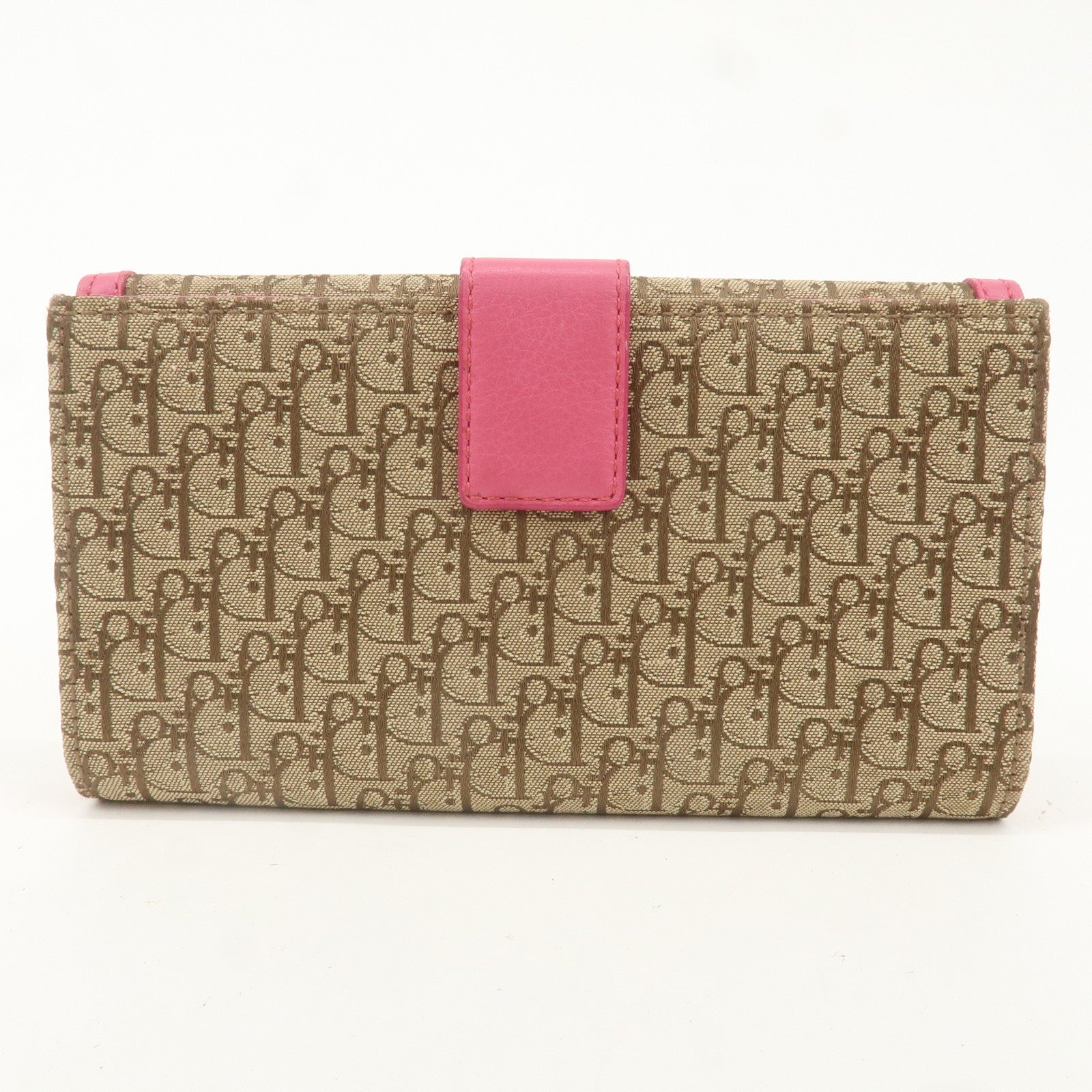 Christian Dior Trotter Canvas Leather Bi-fold Long Wallet Pink