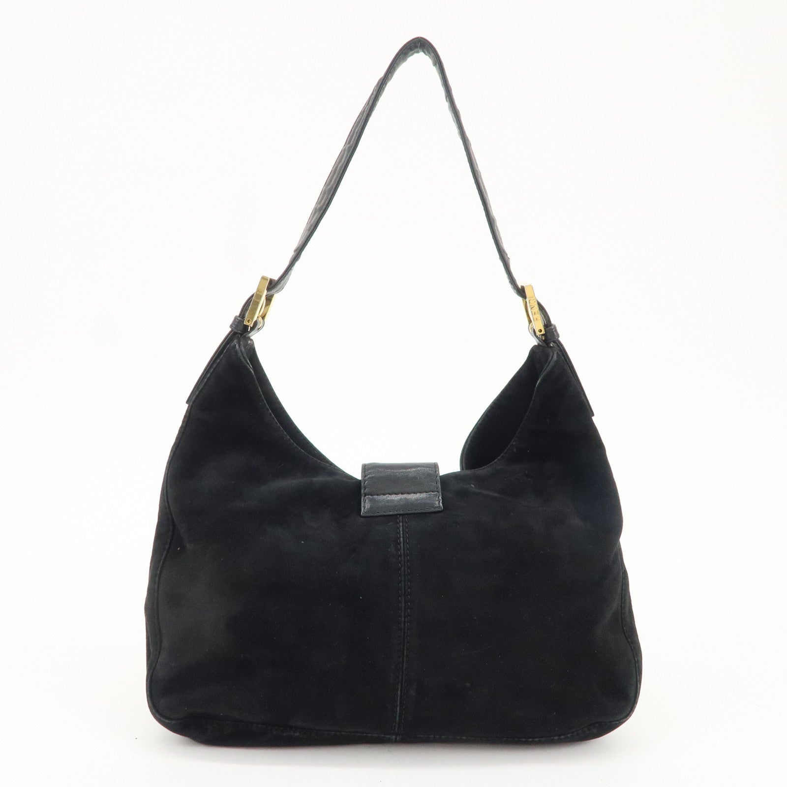 FENDI Suede Leather Shoulder Bag Black 26569 Used