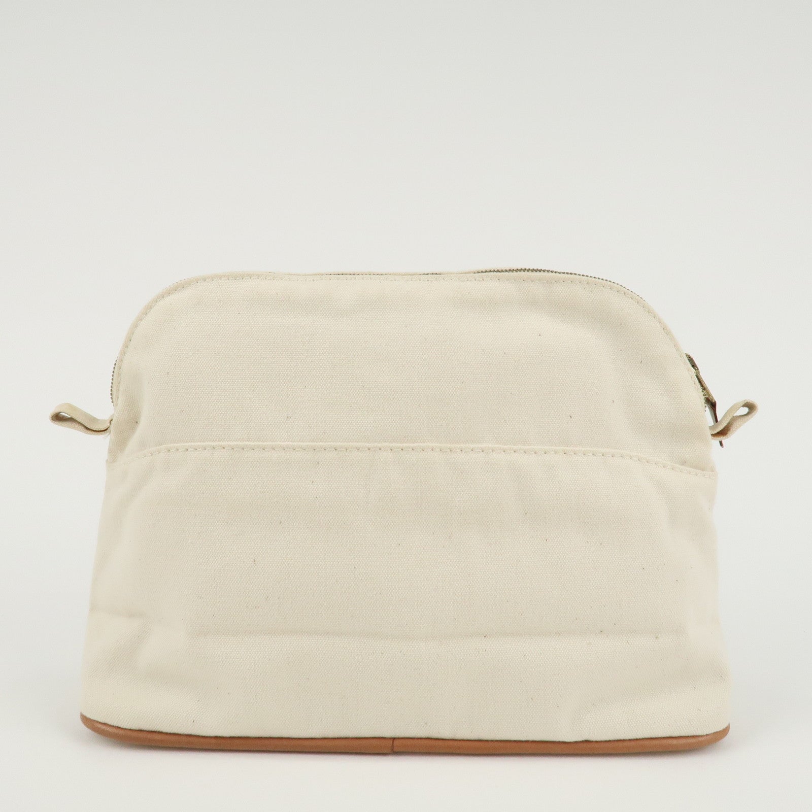 HERMES Canvas Leather Bolide Pouch MM Ivory