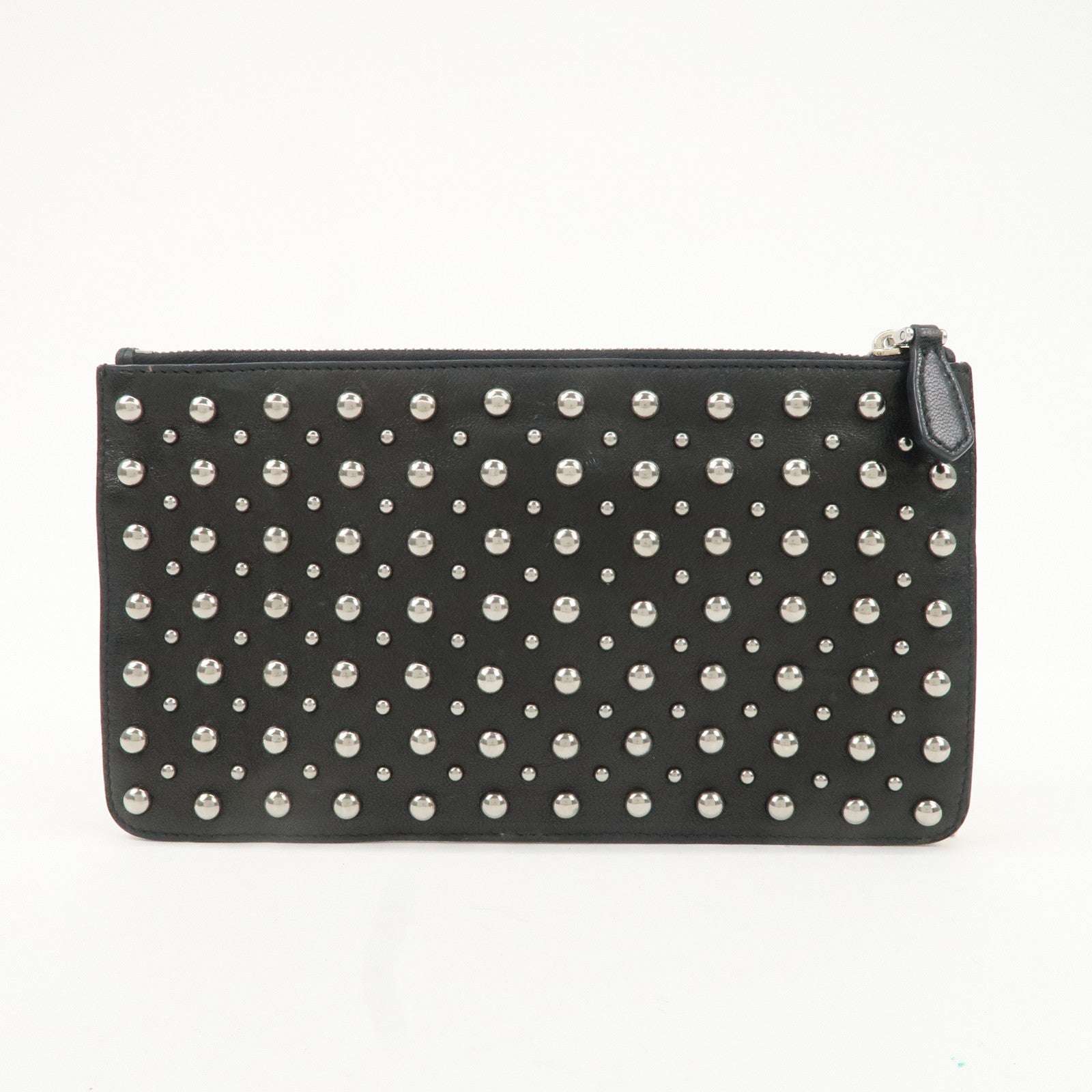 PRADA Leather Pouch Studs Black Used