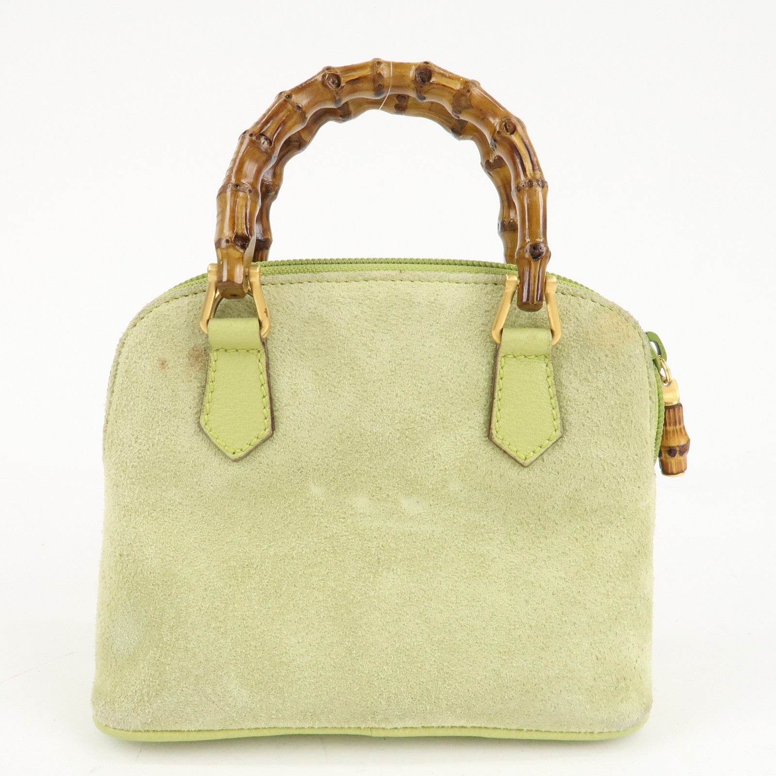 GUCCI Bamboo Suede Leather 2WAY Shoulder Bag Green 007.2032 Used