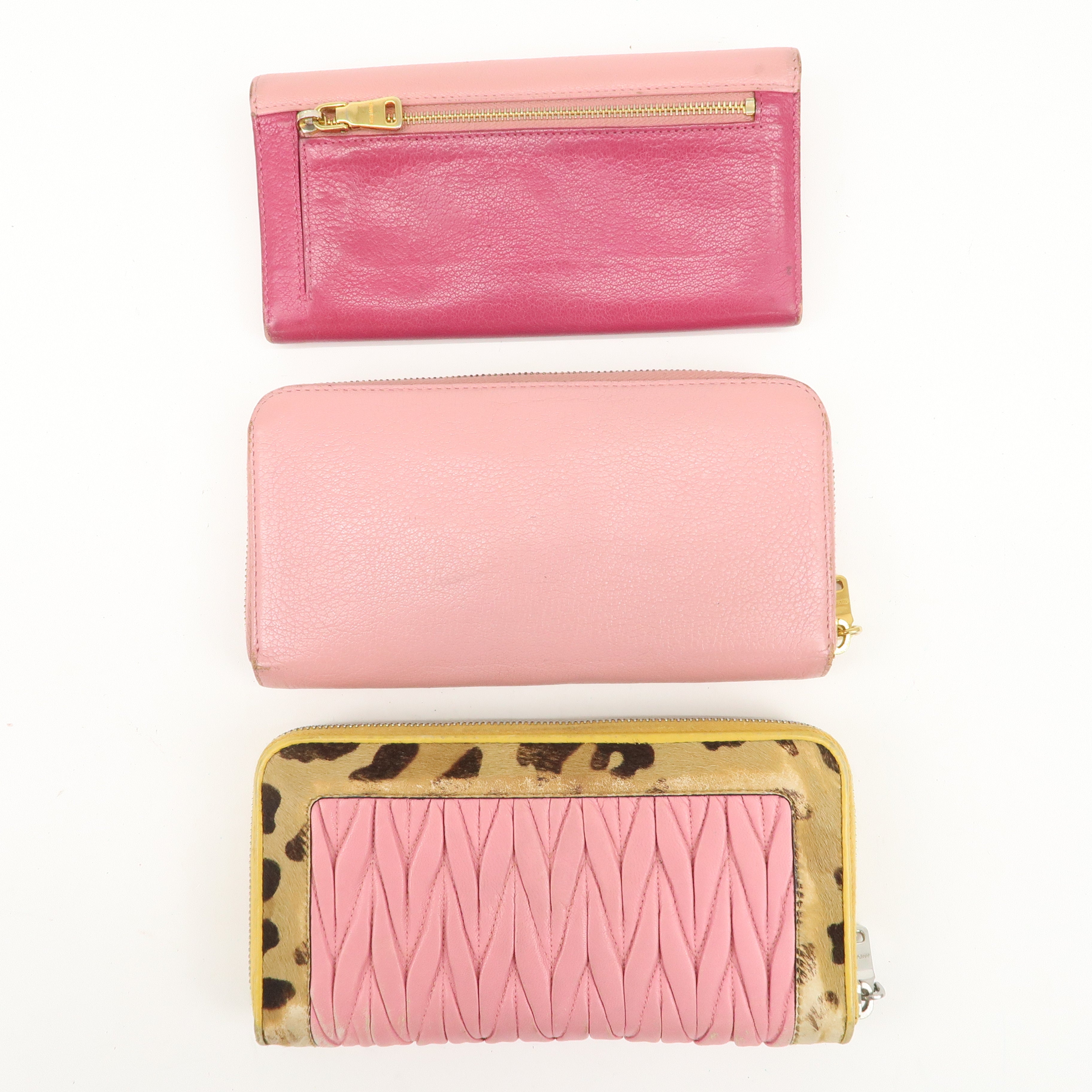 MIU MIU Set of 2 Leather Long Zippy Bi-fold Wallet Pink