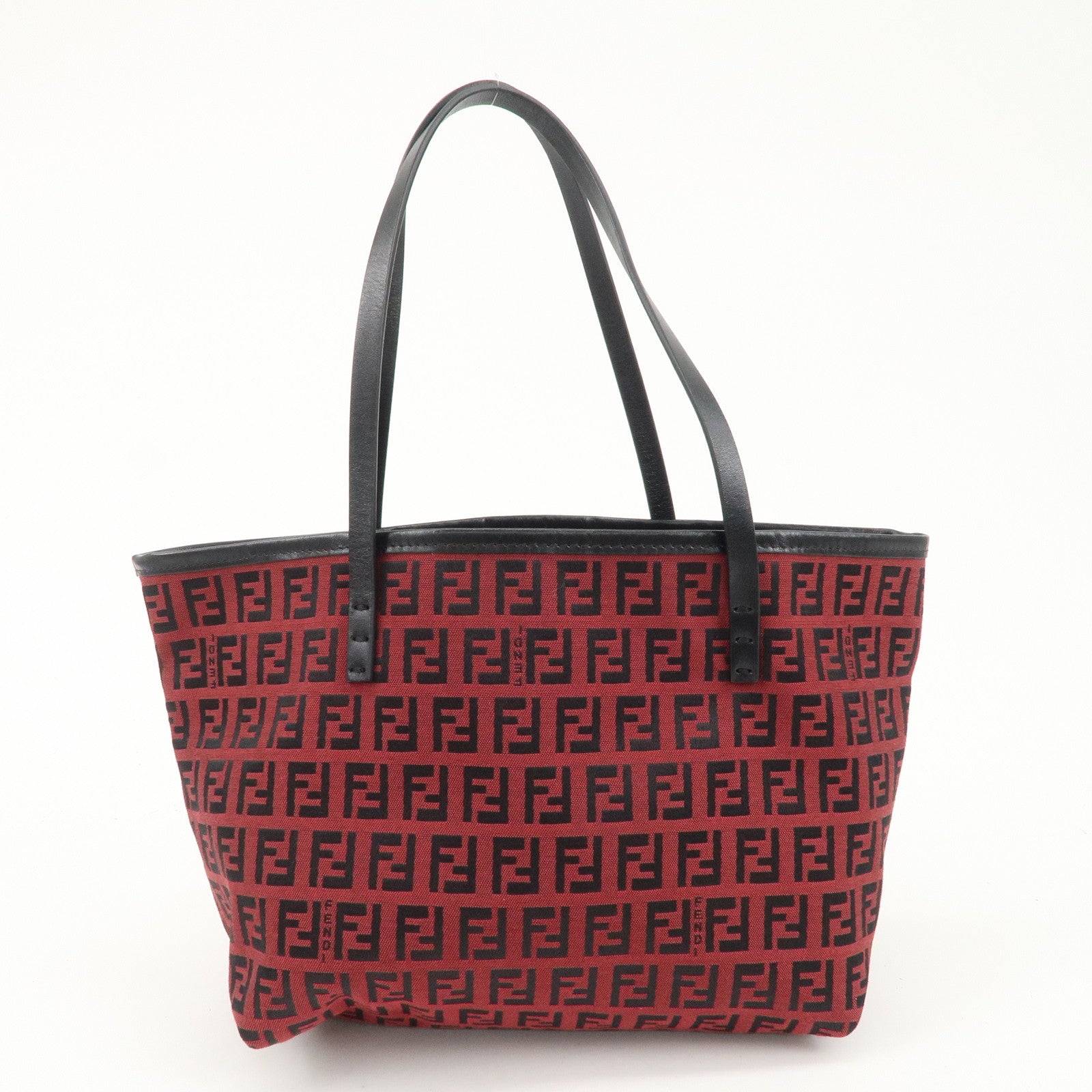 FENDI Zucchino Canvas Leather Mini Tote Bag Red Black 8BH056 Used