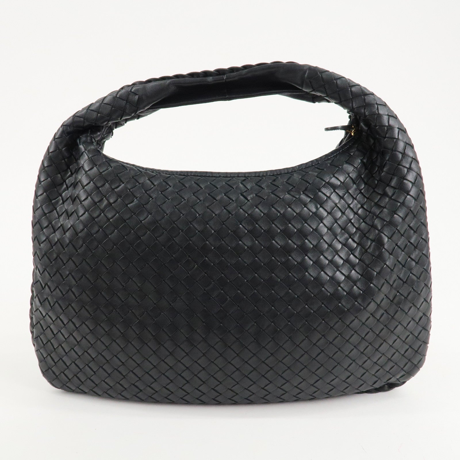 BOTTEGA VENETA Hobo Intrecciato Leather Shoulder Bag Black 115653