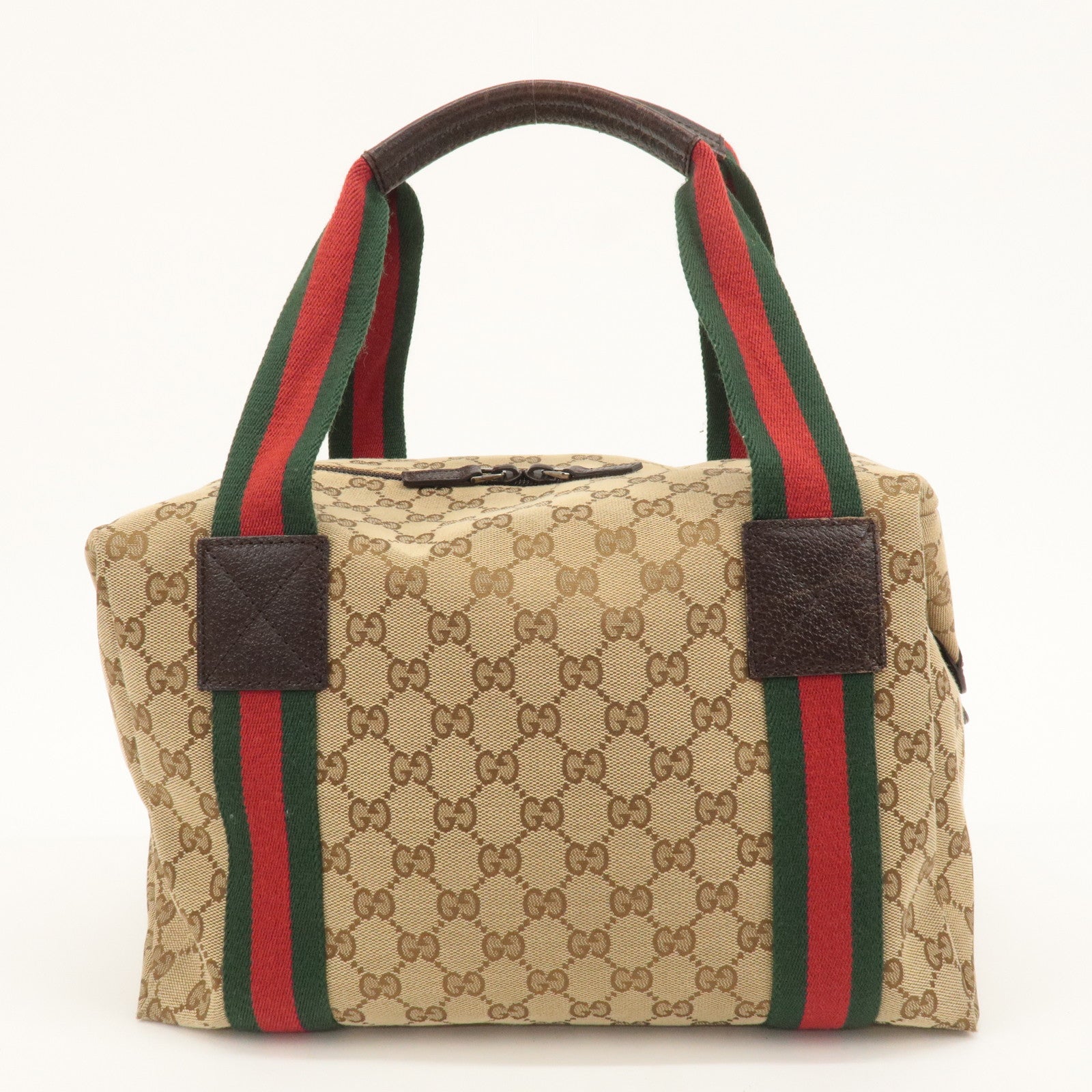 GUCCI Sherry GG Canvas Leather Boston Bag Beige Brown 235135 Used