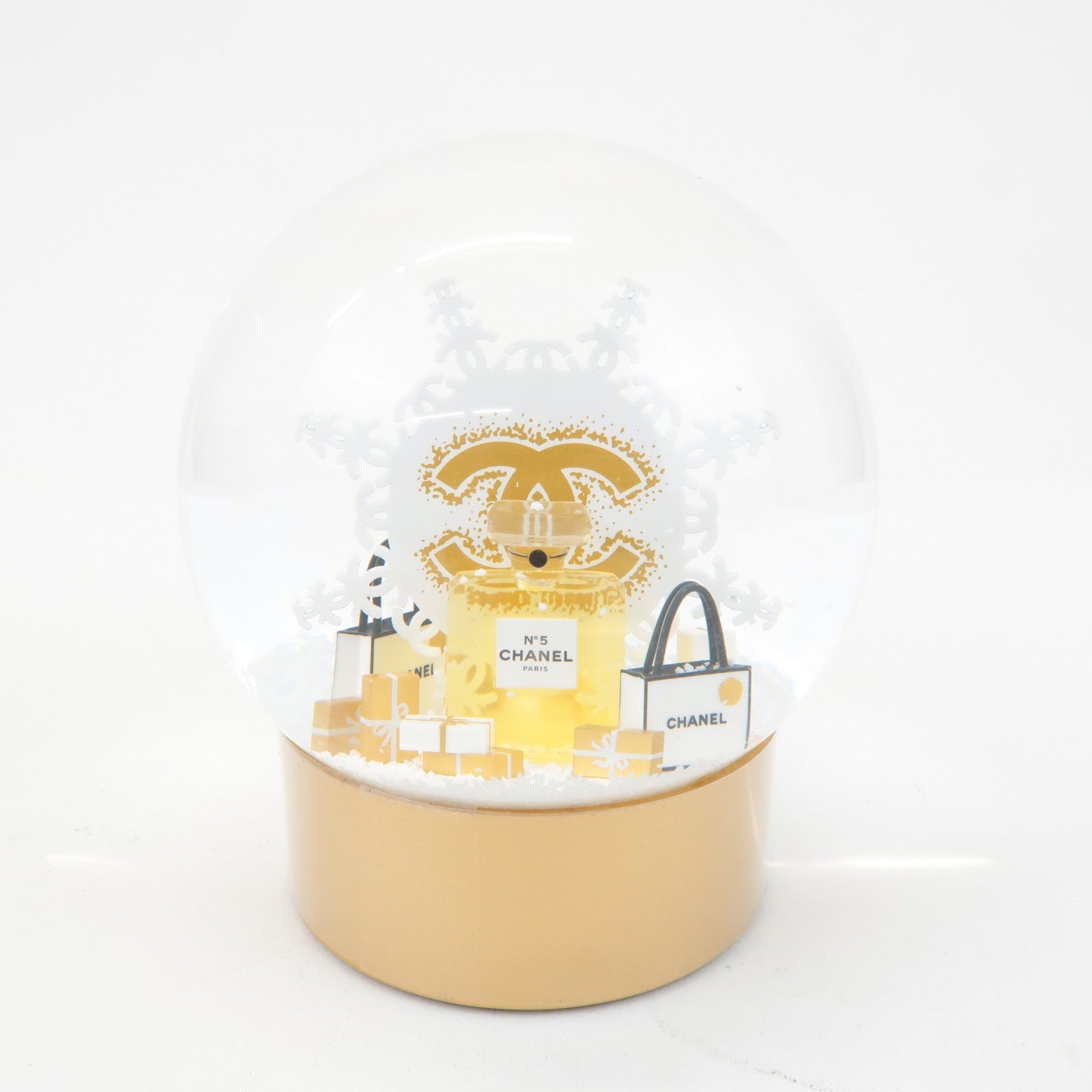 CHANEL Glass Snow Globe Snow Dome 2024 Novelty Gold White Used