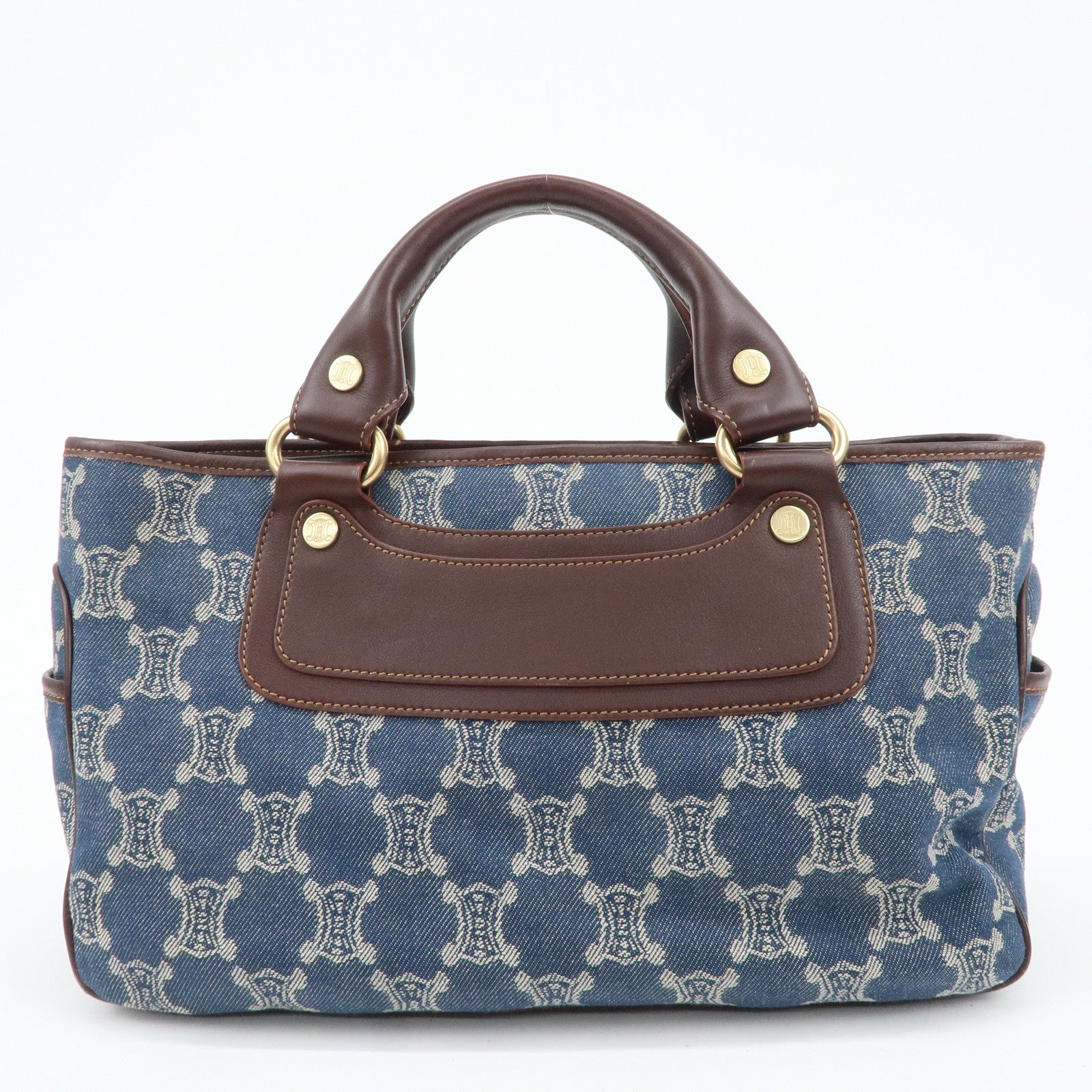 CELINE Macadam Denim Canvas Leather Boogie Bag Tote Bag Blue Brown