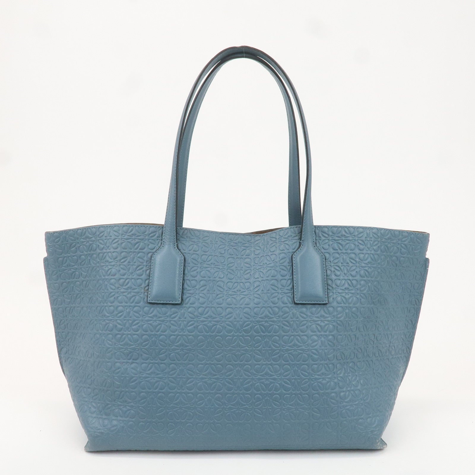 LOEWE Leather Anagram Tote Bag Shoulder Bag Blue Gray