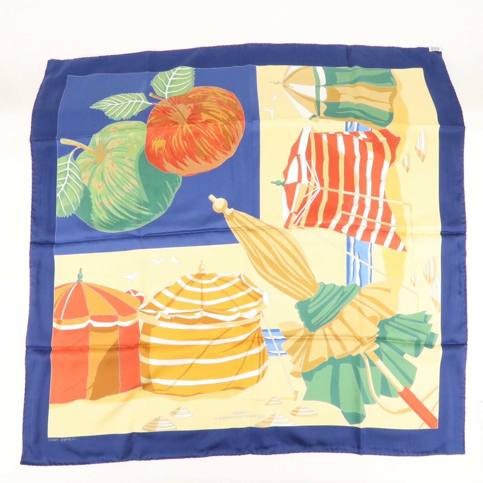 HERMES Carre 90 100% Silk Scarf CHARMES DES PLAGES NORMANDESⅡUsed F/S